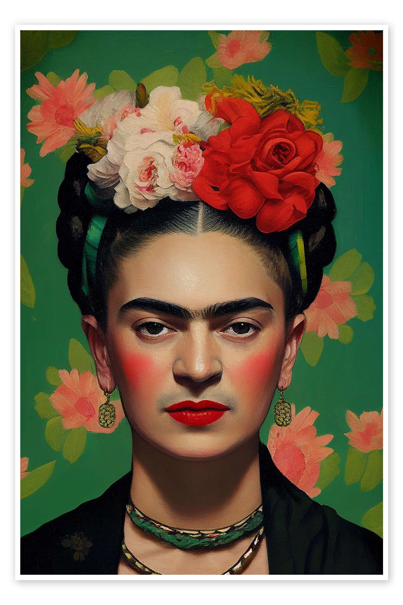 Posterlounge Wandbild Frida Kahlo mit Blumen im Haar, Olga Telnova, erhältlich als Poster, Leinwandbild, Wandsticker oder Acrylglasbild