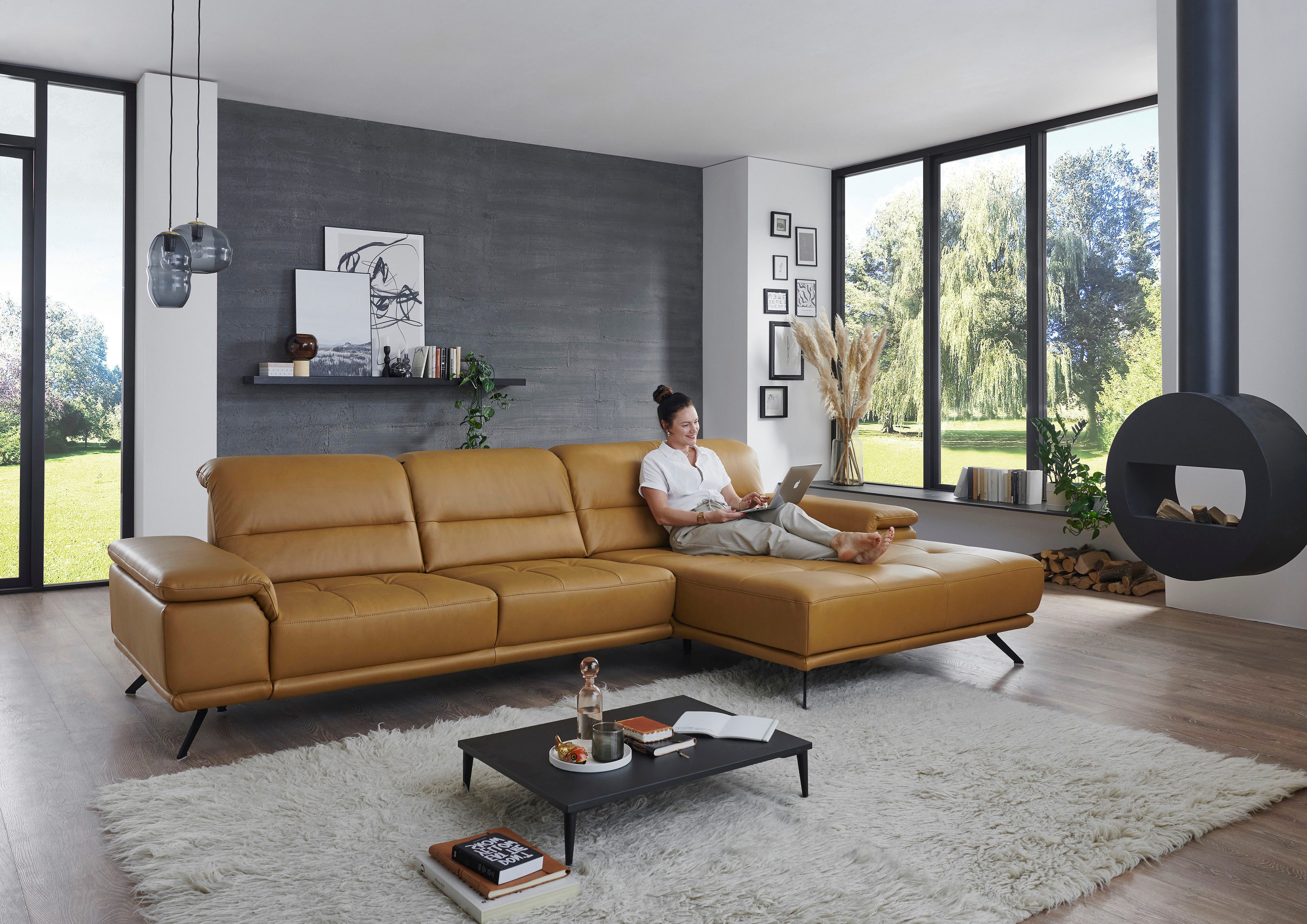 Die PlanBar Ecksofa PN-EM19074, L-Form, Breite 343 cm, 2 Teile, inkl. Sitztiefen- und Kopfteilverstellung