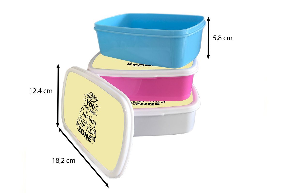 MuchoWow Lunchbox und - Brotdose, Pantoffeln weiß (2-tlg), für Jungs Brotbox - Gelb, Sommer für Kunststoff, Kinder Mädchen und Erwachsene