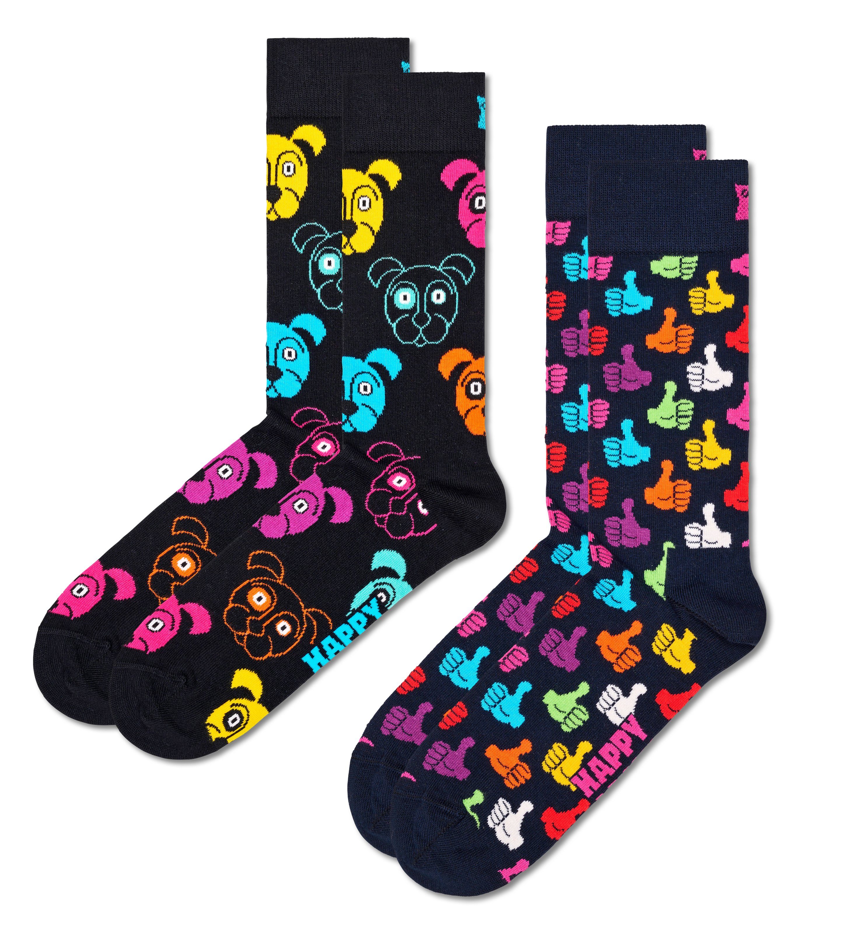 Happy Socks Socken Classic Dog Socks (Packung, 2-Paar) Dog & Thumbs Up Socks