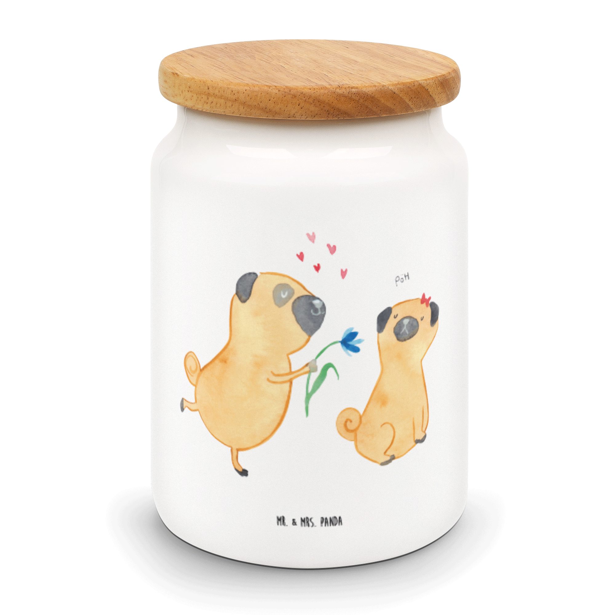 Mr. & Mrs. Keramik, Hundemama, verliebt Mops (1-tlg) - Panda Weiß Liebesspruch. - Möpse, Geschenk, Verl, Vorratsdose