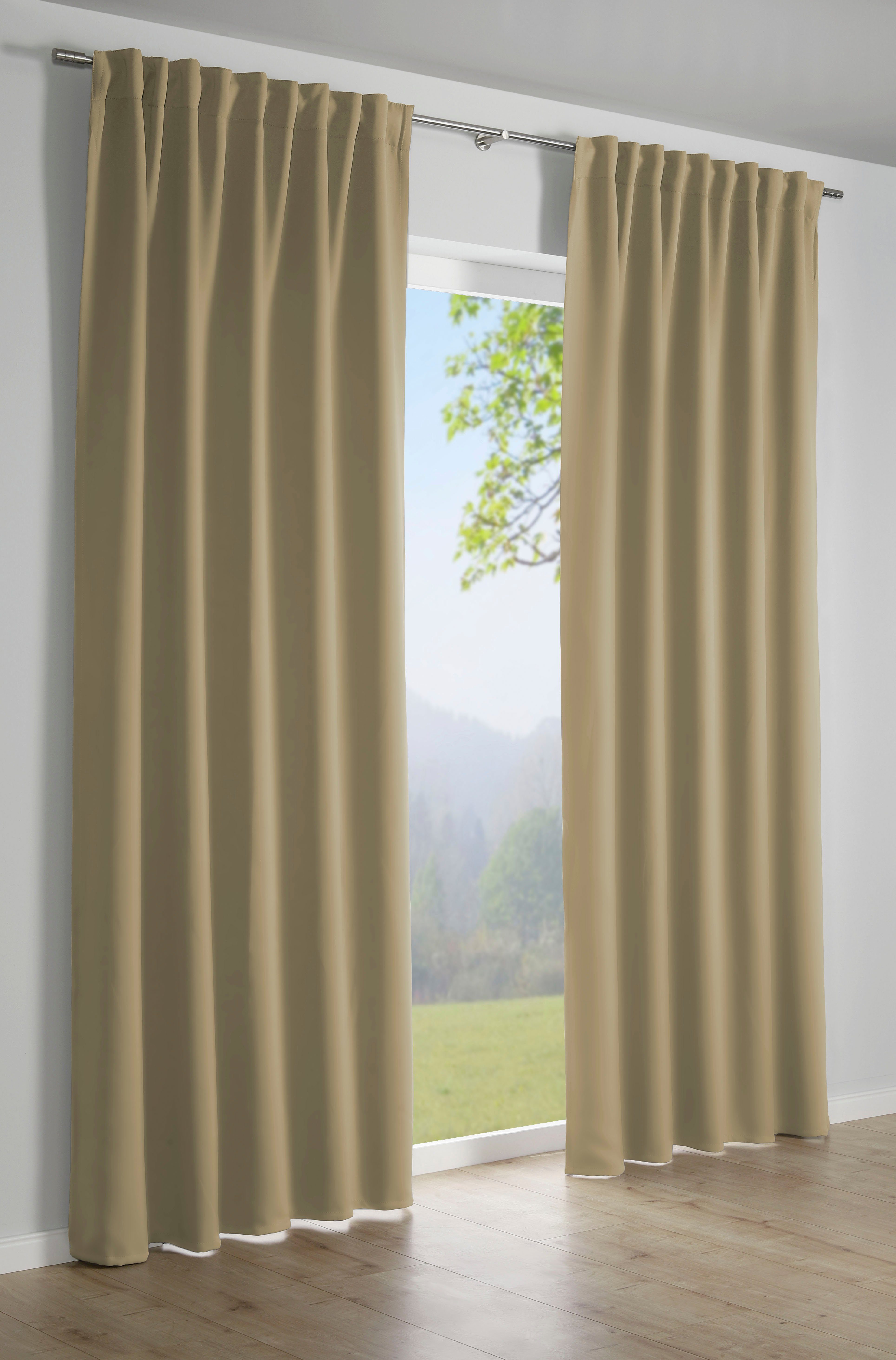 Gardine Schal mit Gardinenband Dimout, Schlaufen verdeckte (1 GARDINIA, verdunkelnd, St), Dimout natur Stoff