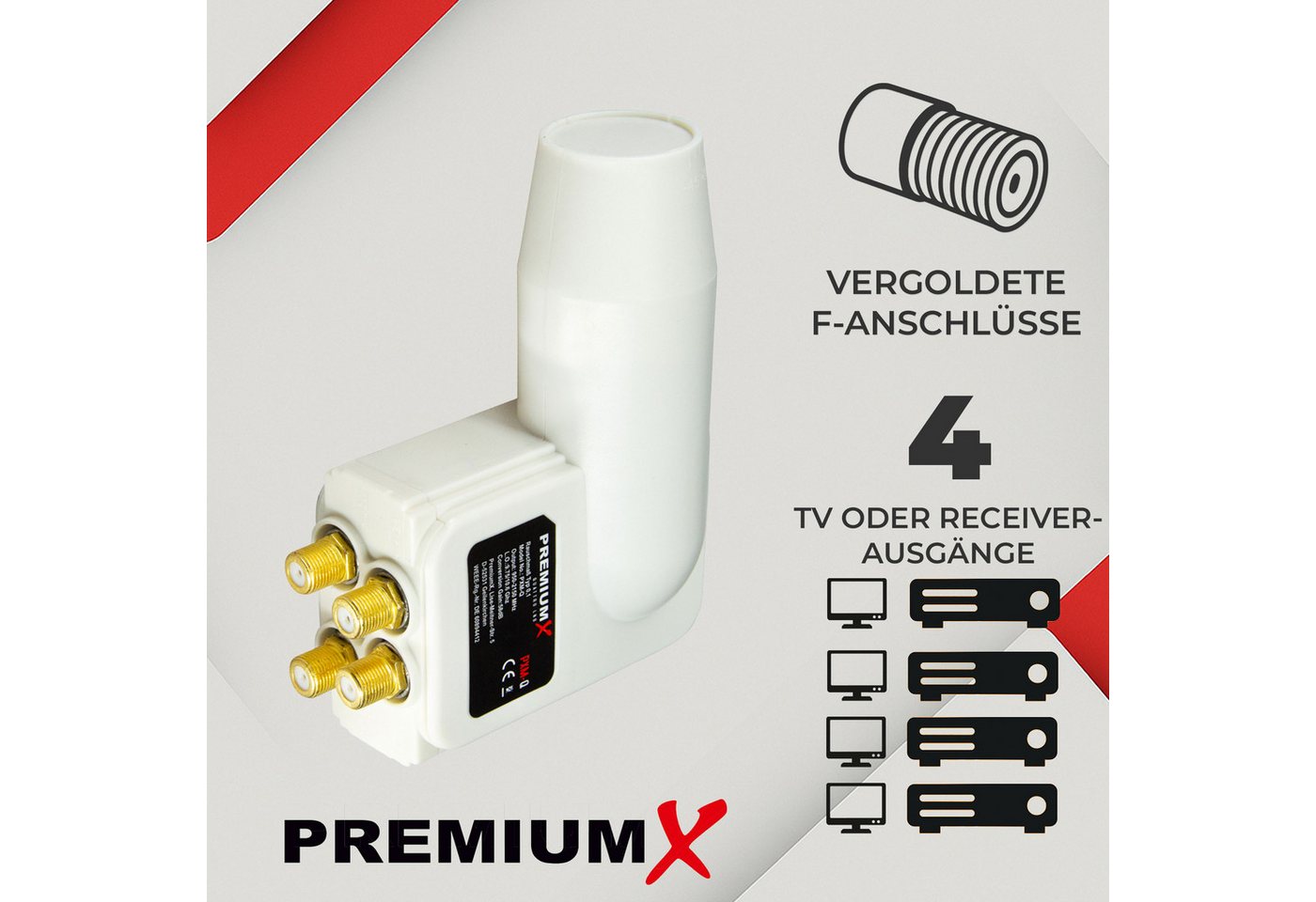 Thumbnail - PremiumX PXM-Q Quattro 3° für Multischalter Slim LNB Rocket FullHD UHD 4K Monoblock-LNB