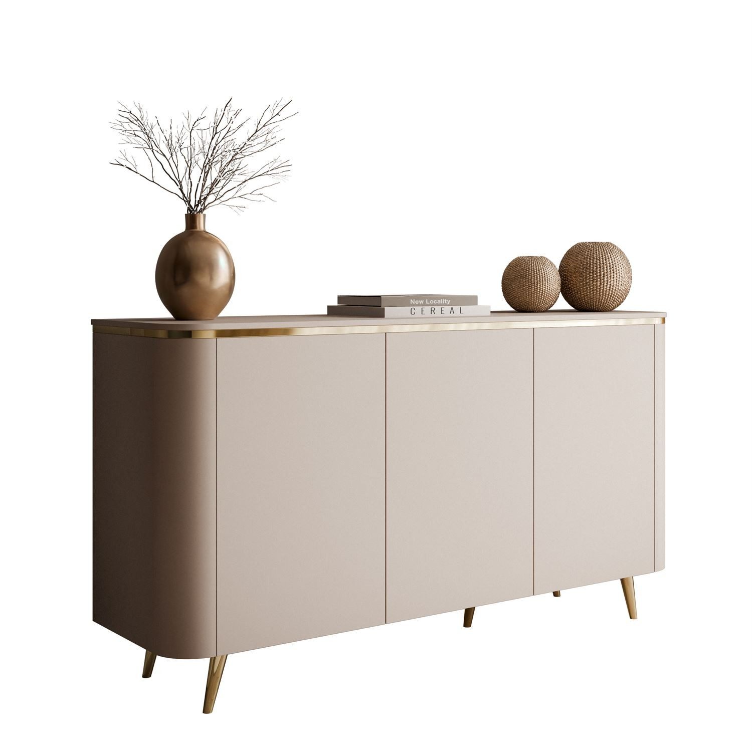 ALLHOUSE24 Kommode LINE Kaschmir mit goldenen Details, Push Open, abgerundeten Seiten (1x Kommode), Breite 140 cm
