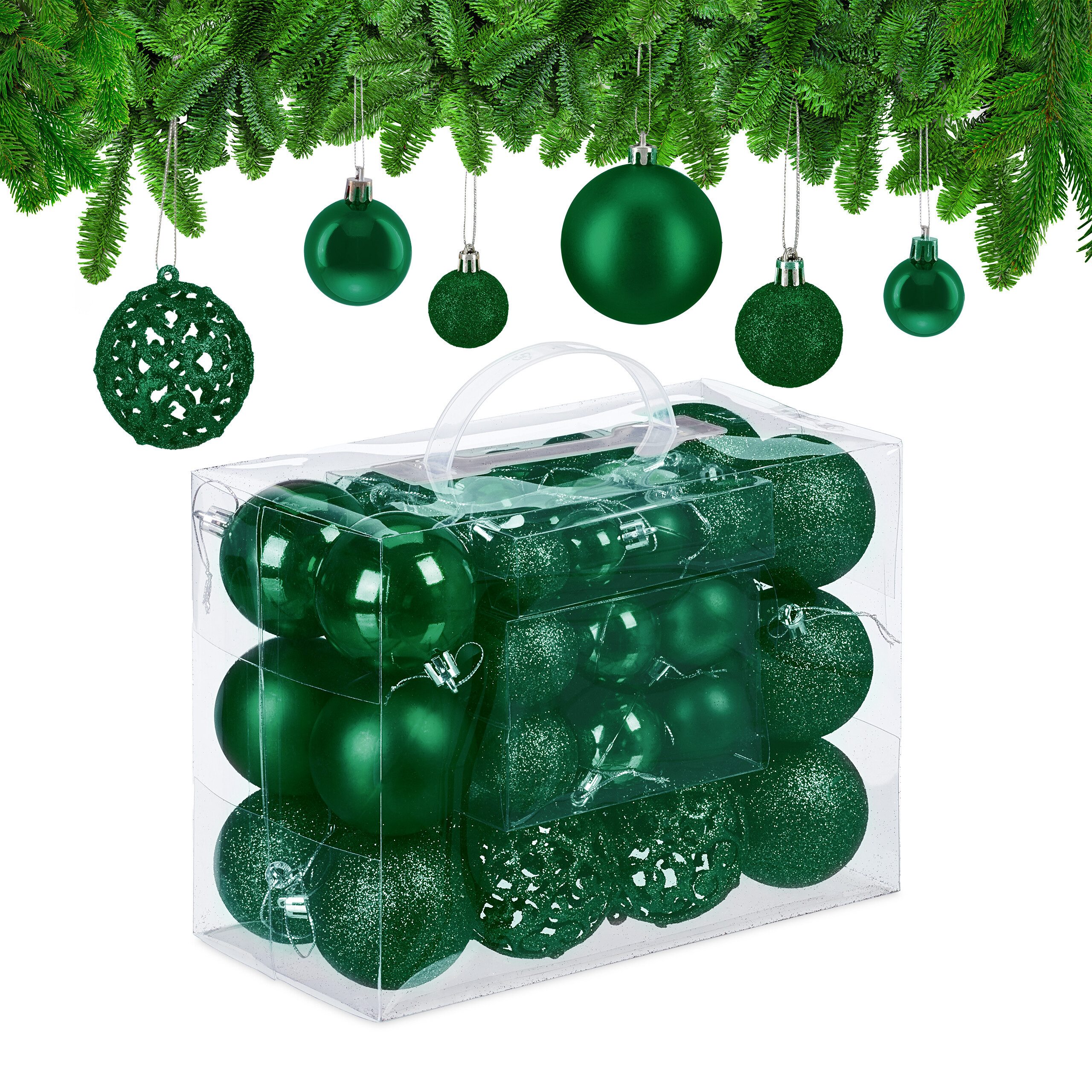 relaxdays Weihnachtsbaumkugel Weihnachtskugeln im 50er Set (50 St), Dunkelgrün