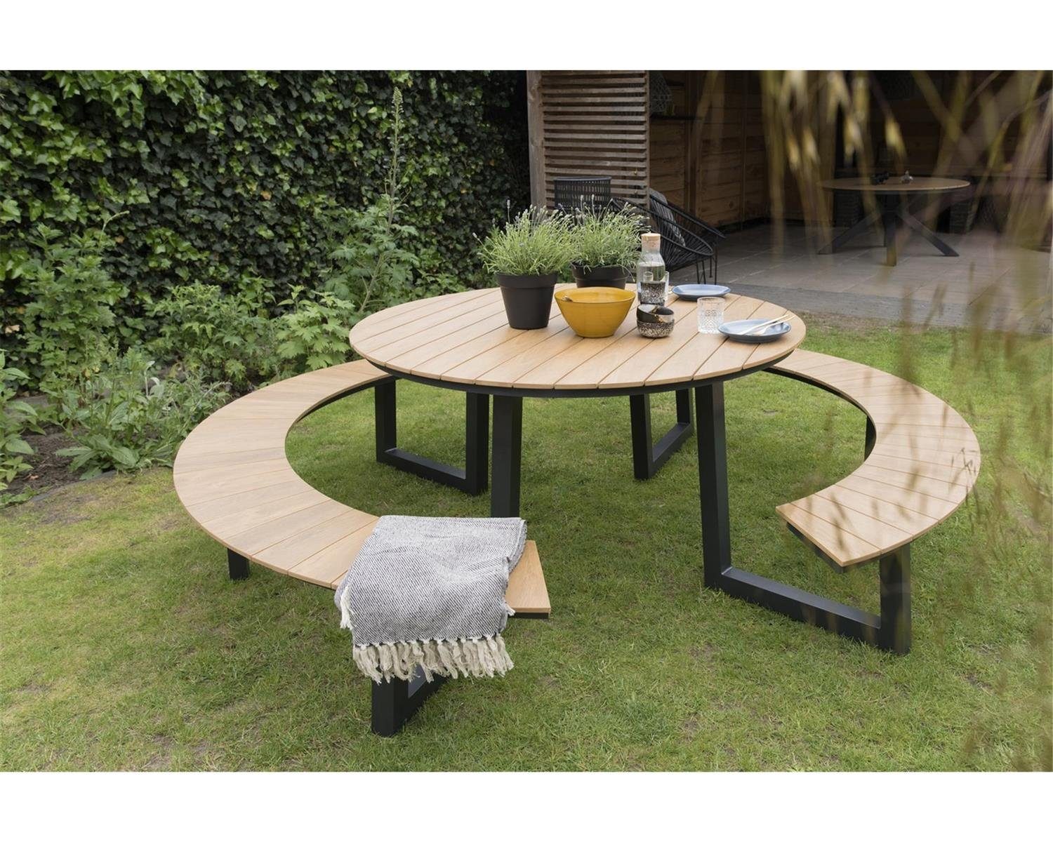 Lesli Living Gartenbank Lesli Living Picknick-Set Arezzo / 2 Bänke mit Tisch ø 239 cm