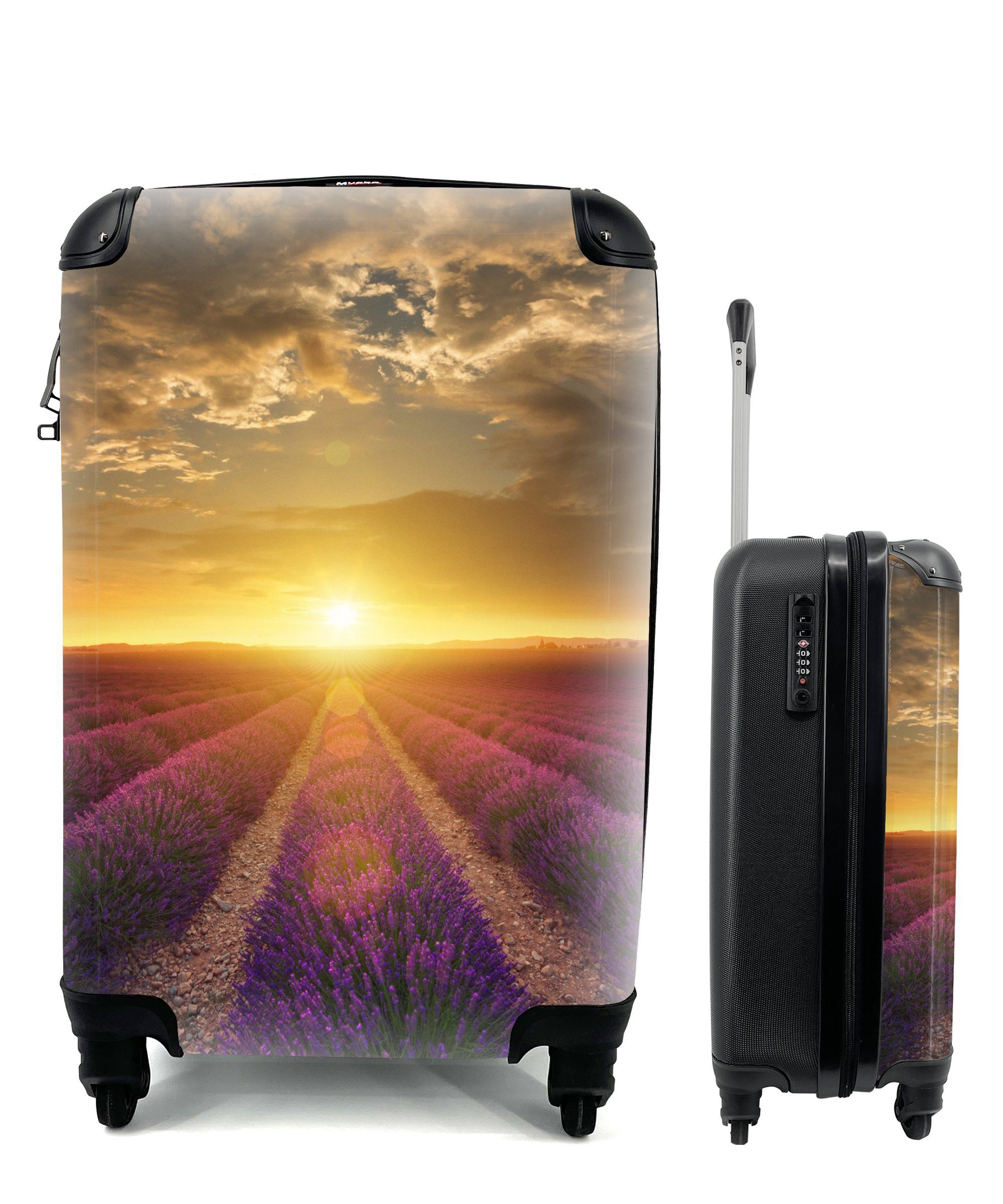 MuchoWow Handgepäckkoffer Sonnenuntergang - Lavendel - Frankreich, 4 Rollen, Reisetasche mit rollen, Handgepäck für Ferien, Trolley, Reisekoffer