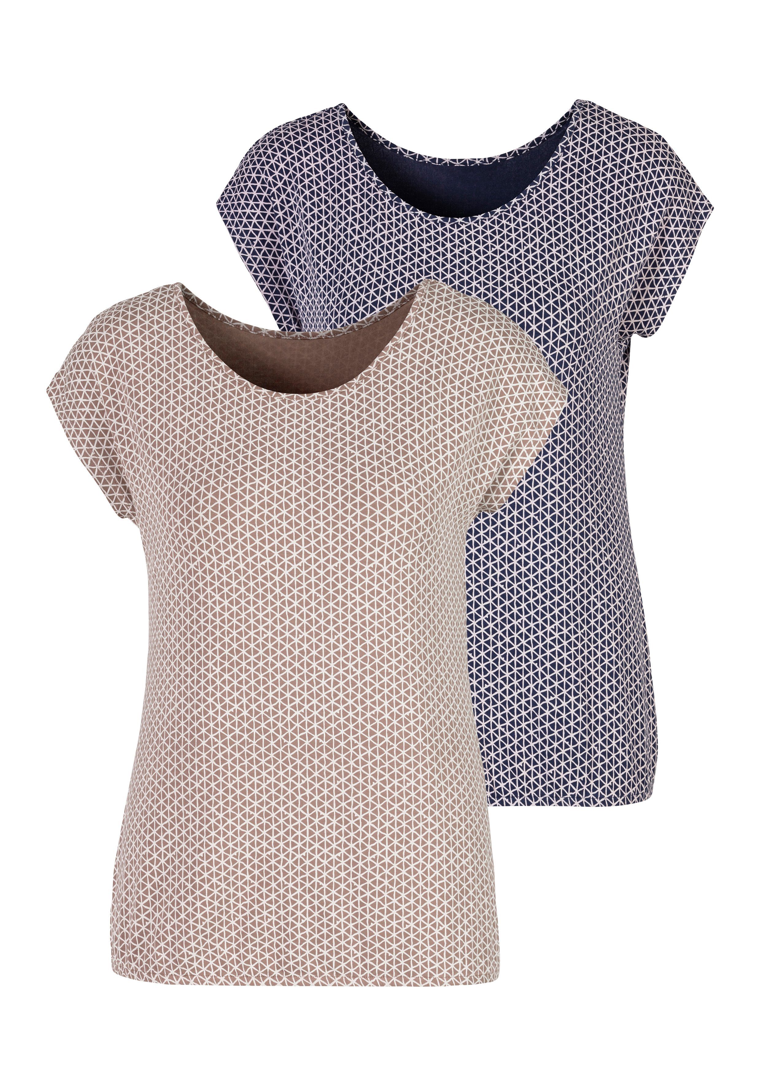 Vivance T-Shirt (2er-Pack) Saum mit elastischem blau taupe