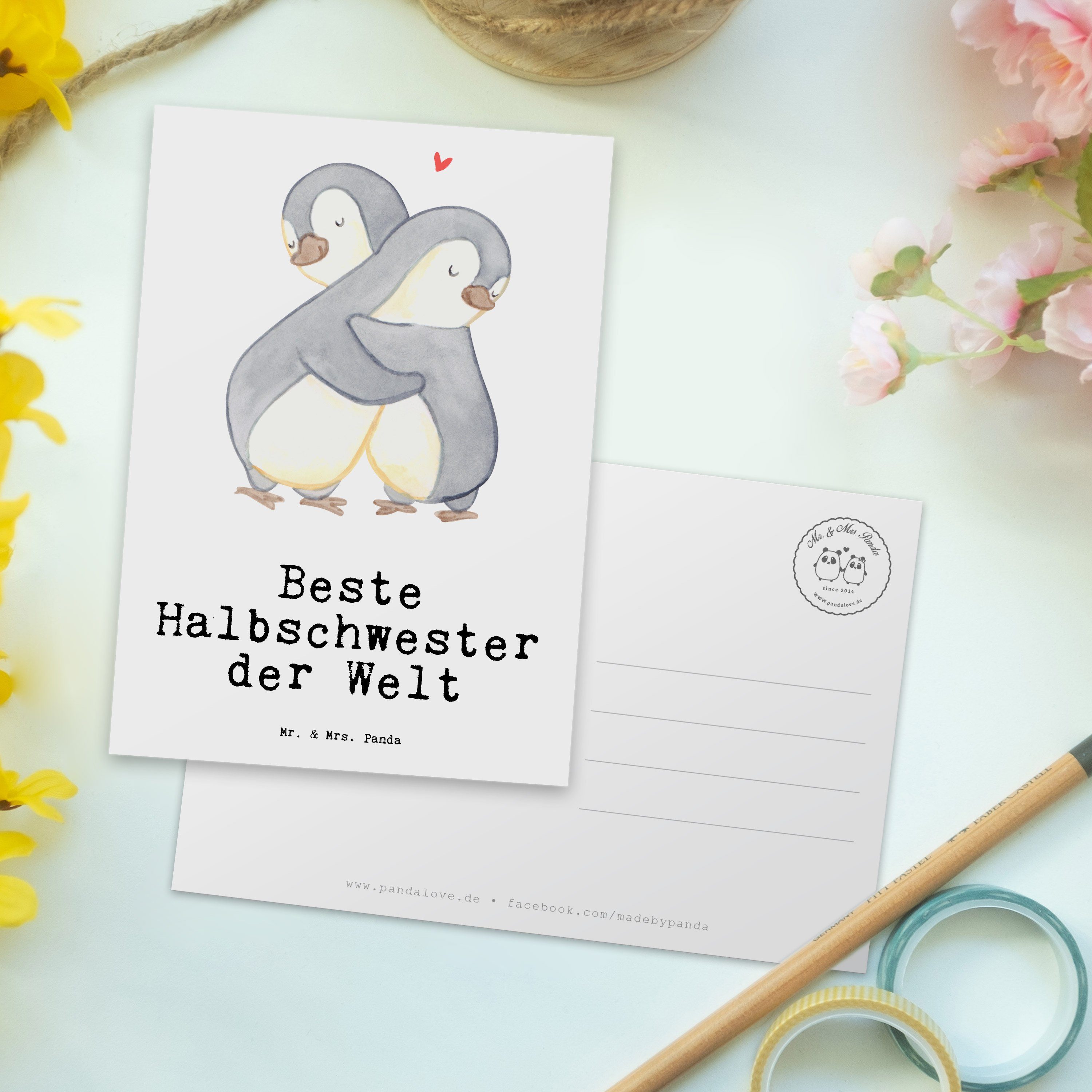 Halbschwester Mr. Weiß Geschenk, - Mrs. Beste Welt Pinguin Panda - Geschwister Postkarte & der