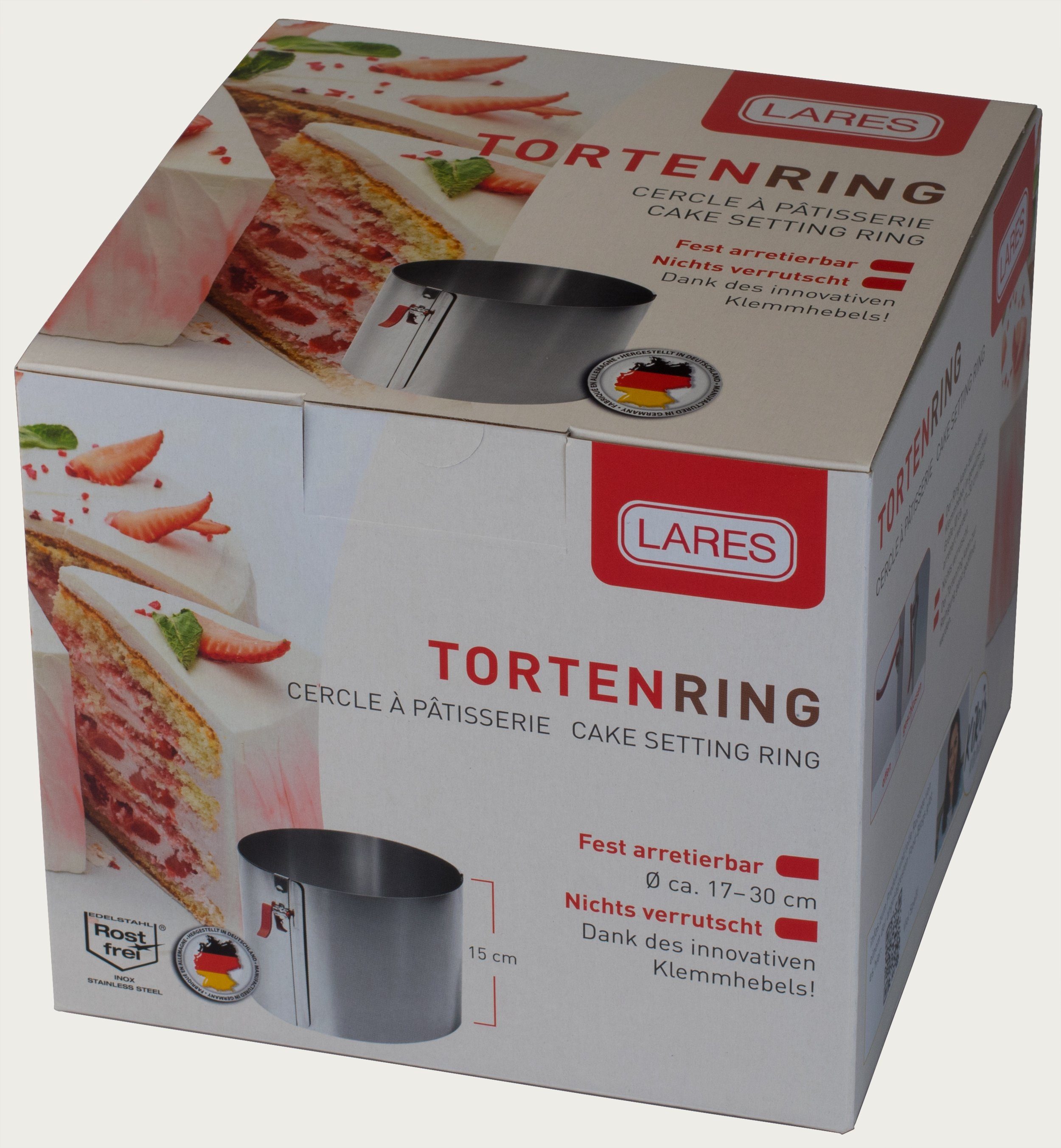 Made Tortenring in cm, ca. mit LARES Höhe Tortenring verstellbarer 6030, Germany Klemmhebel, 15