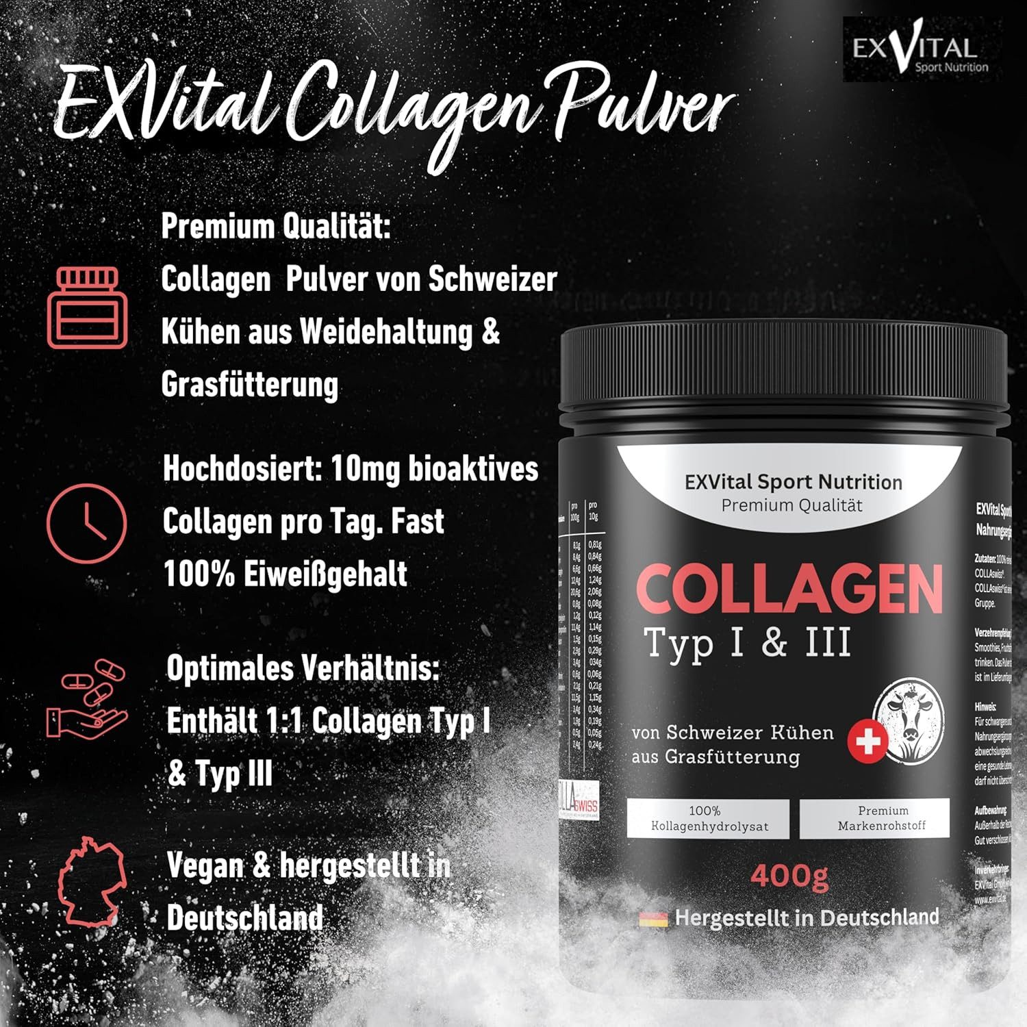 Collagen Pulver von Schweizer Alpenkühen aus Grasfütterung Pulver, 400 g