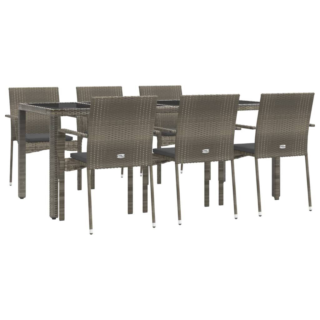 Garten-Essgruppe 7-tlg. Garten-Essgruppe mit Kissen Grau Poly Rattan