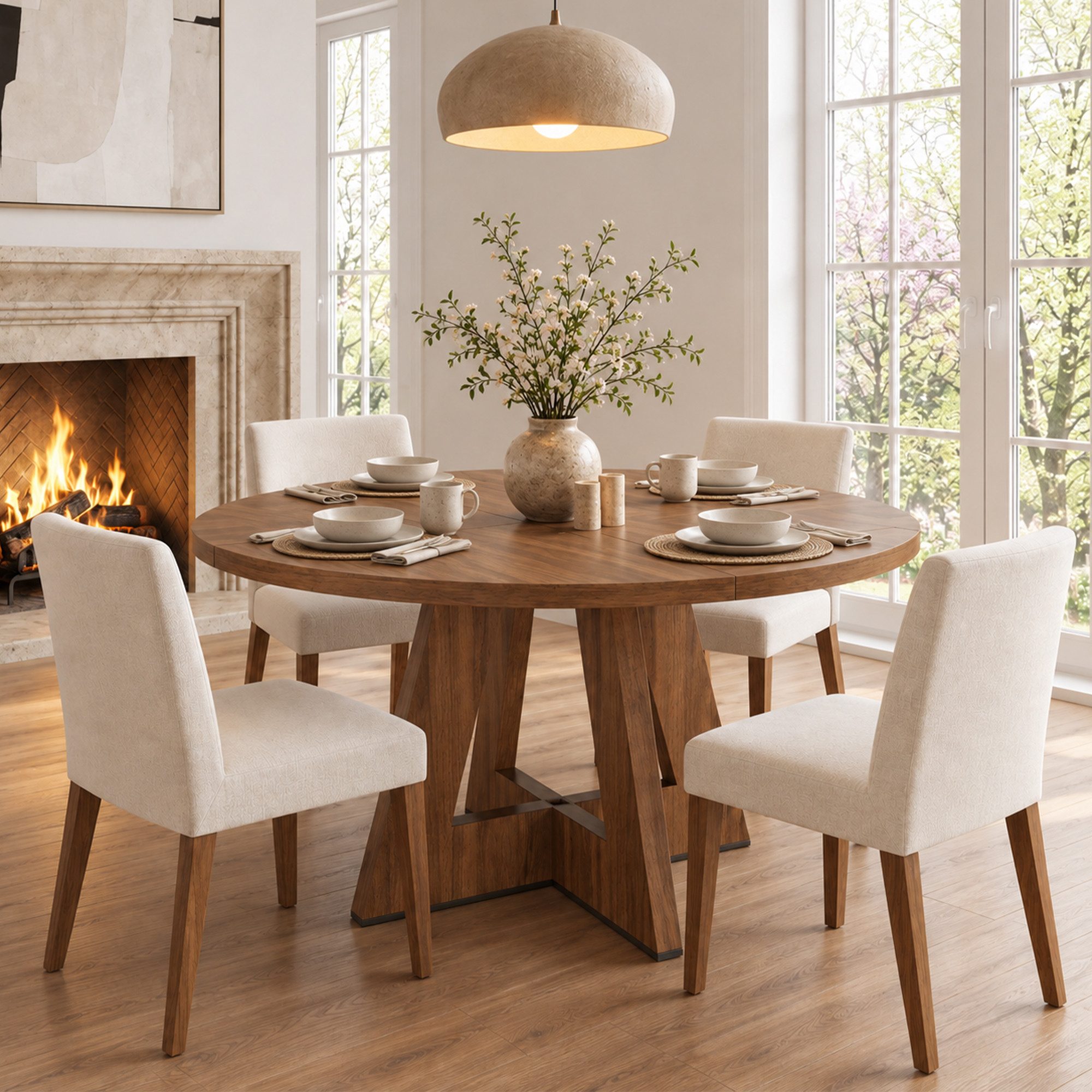 Flieks Esstisch Runder Küchentisch B120xH75 cm, verdickte Tischplatte 2,8cm (1-St., 1 Tisch), multifunktionalaler Tisch Schreibtisch Landhausstil Walnussholzfar – Bild 3 von 5