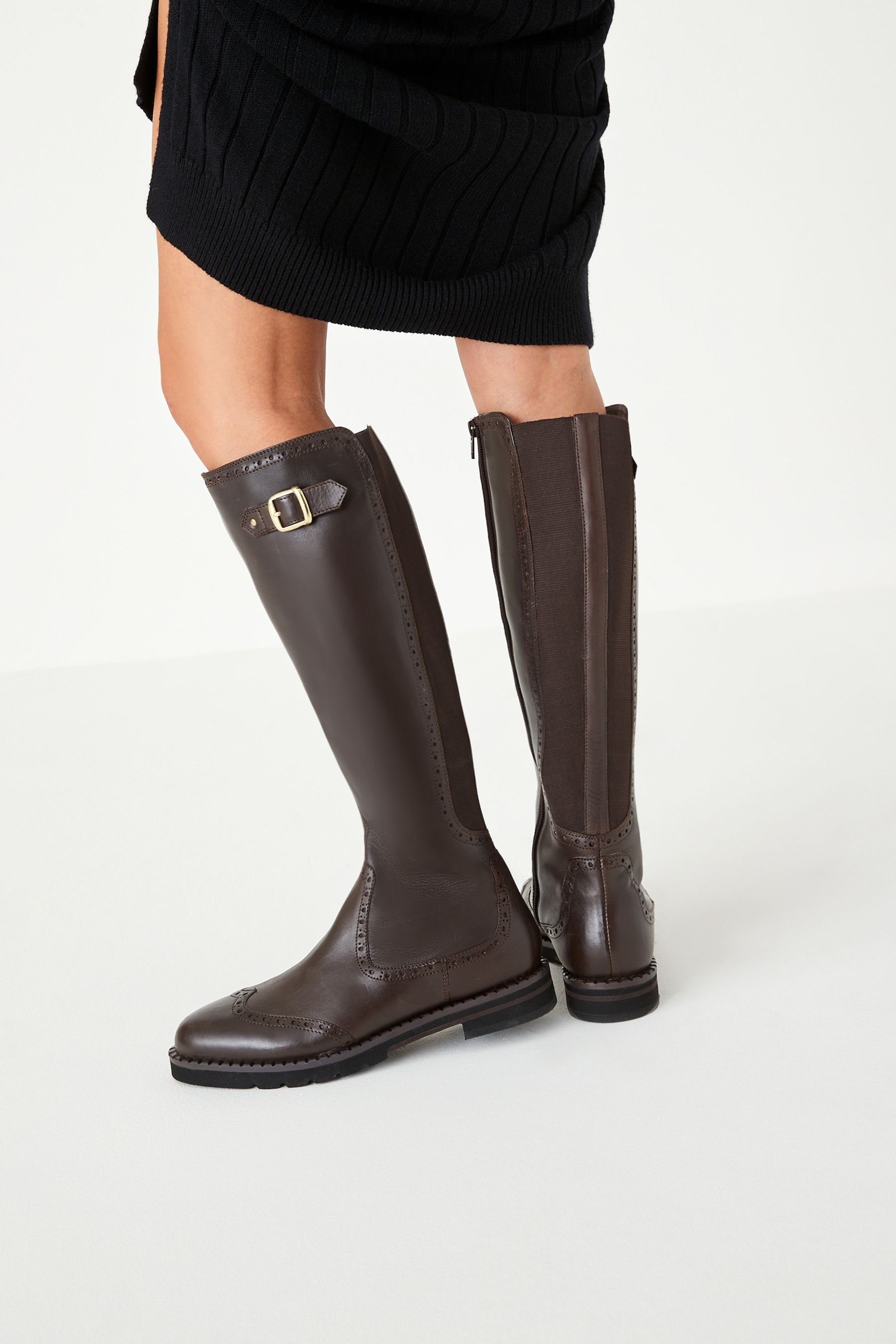 Chocolate Brown Brogue-Stiefel (1-tlg) Stiefel Kniehohe Forever aus Comfort® Next Leder