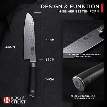 KOCHSTILIST by Kris Wu Santokumesser scharf, 18 cm - Santoku, Chefmesser, Kochmesser, Küchenmesser, Messer, X75-Carbonstahl-Plus (rostfrei)