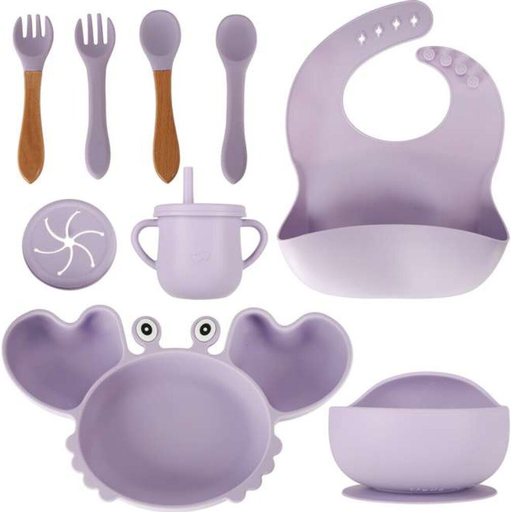 Kindergeschirr-Set Silikon-Geschirr-Set für Kinder Krabbe 9 Stück - lila
