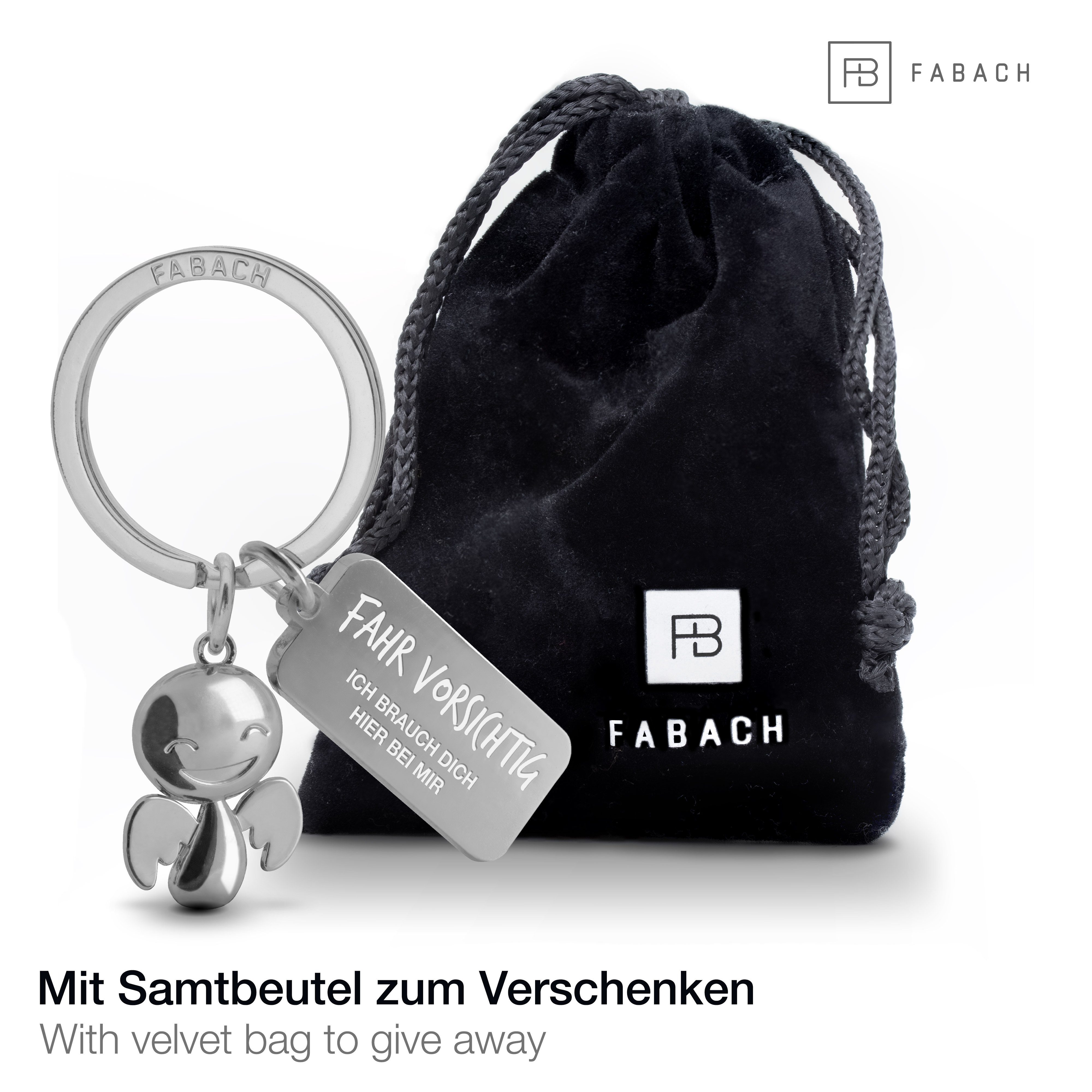 FABACH Schlüsselanhänger Schutzengel Happy mit Gravur - Fahr vorsichtig - Geschenk Führerschein