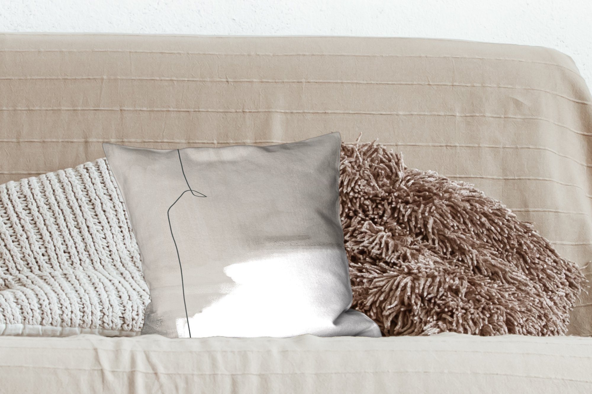 Schlafzimmer, Füllung MuchoWow Linie Taupe - Zierkissen - Deko, Abstrakt - für mit Wohzimmer, Sofakissen Design, Dekokissen