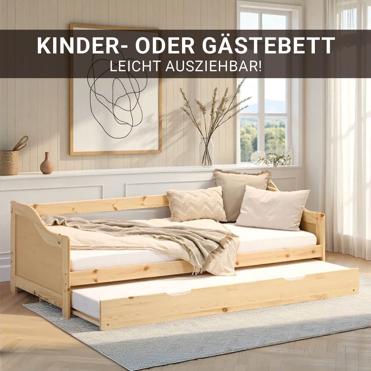 Homestyle4u Holzbett 90x200 Kinderbett Ausziehbett Weiß günstig online kaufen