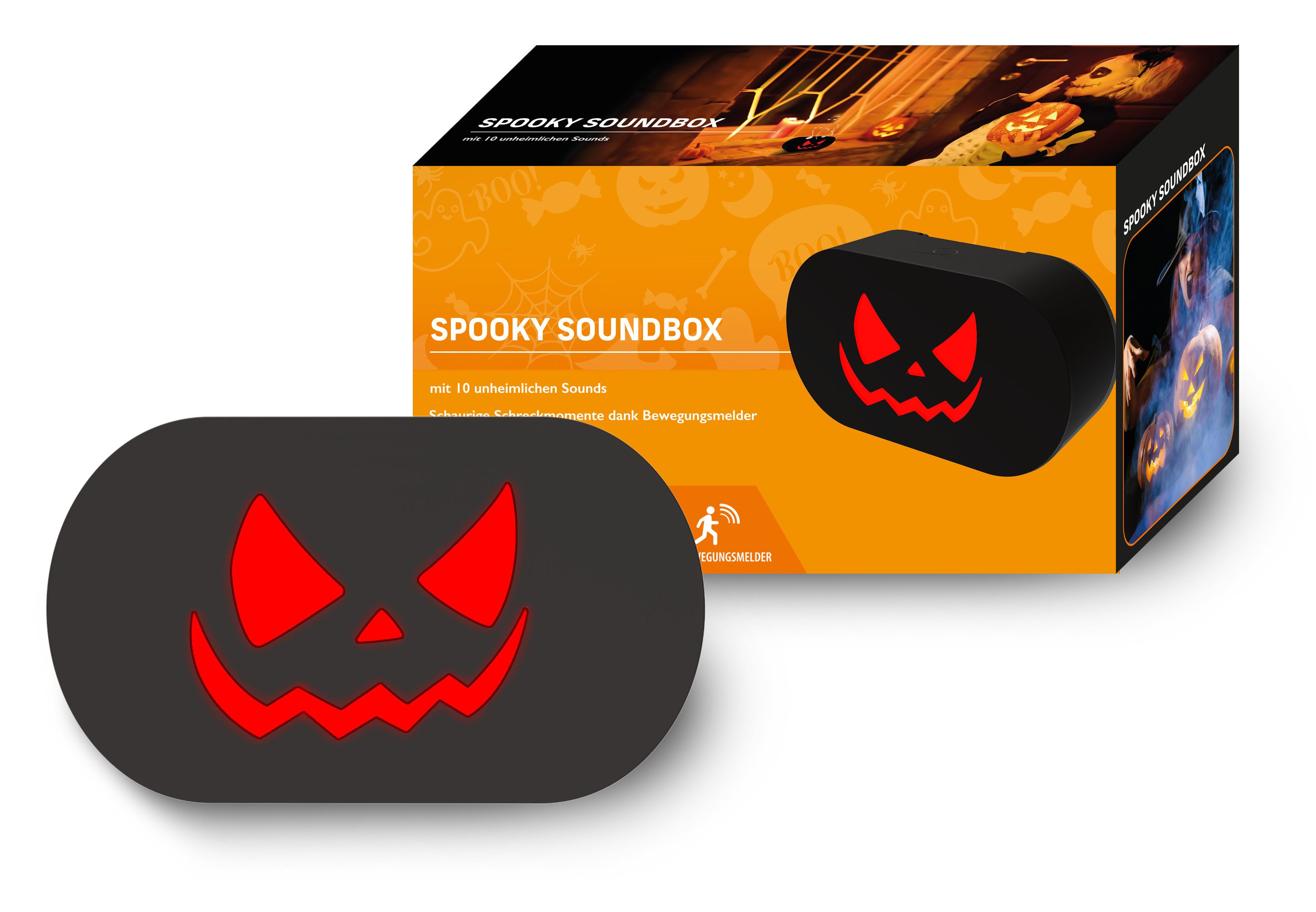 Northpoint Dekofigur Spooky Soundbox mit Gruselgeräuschen rote LEDs Akku & Sensor