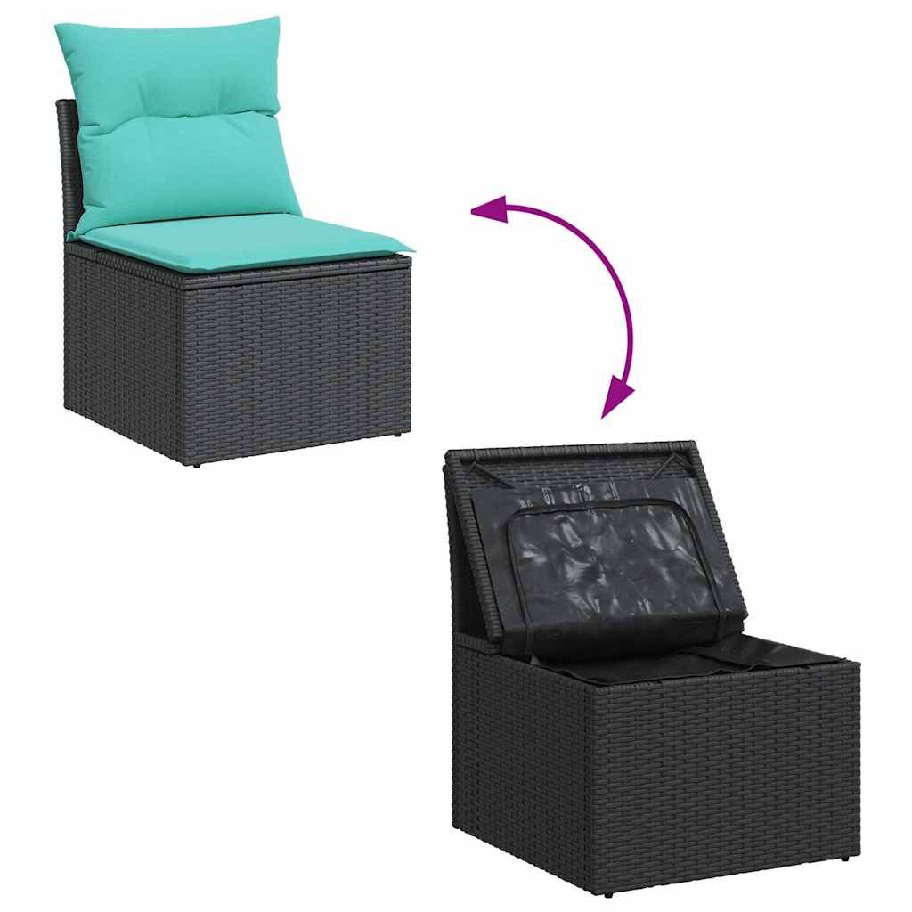 vidaXL Gartenlounge-Set 7-tlg. Garten-Sofagarnitur mit Kissen Schwarz Poly Rattan, (1-tlg)