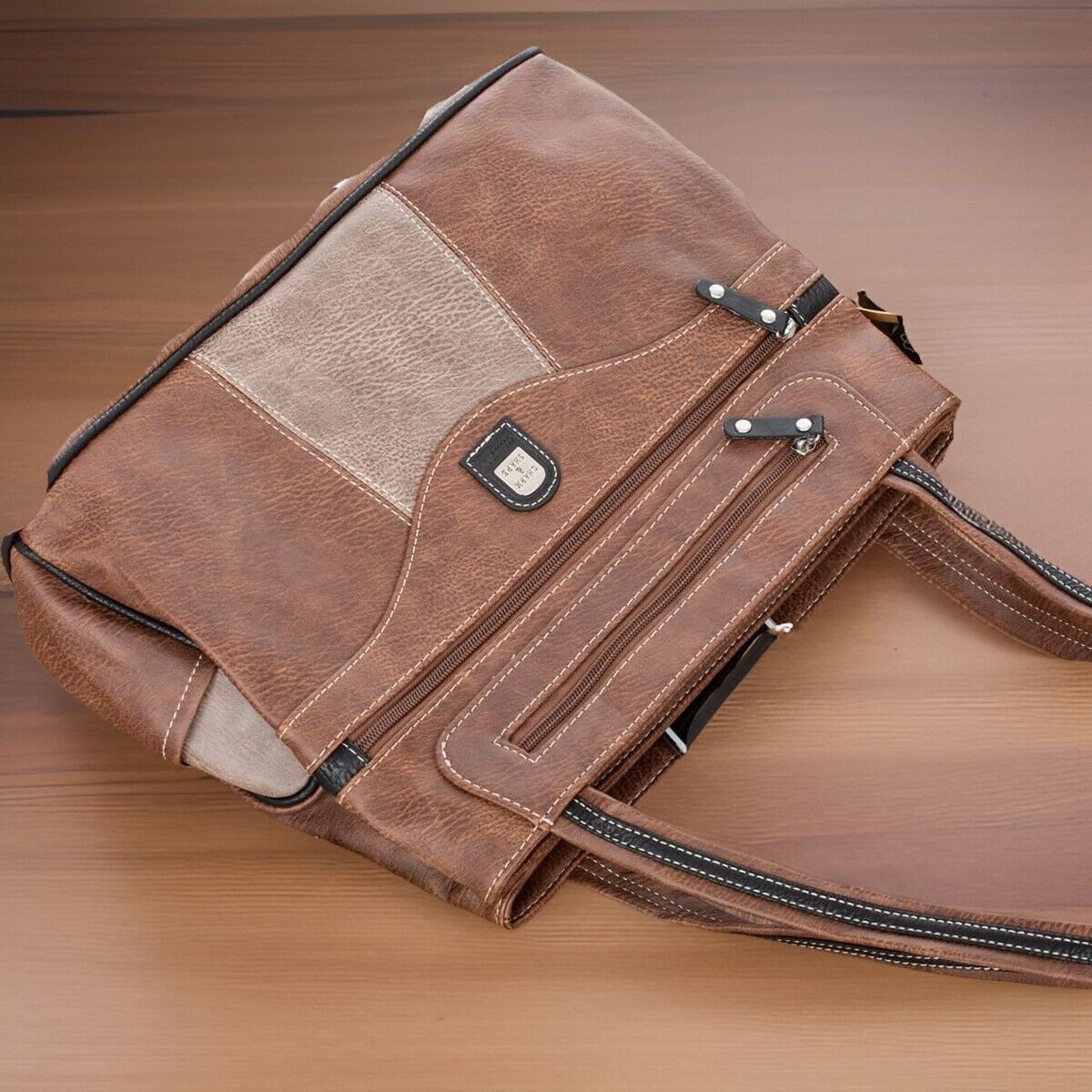 LA CUTE Handtasche Damenhandtasche Kunstleder Braun 2 Fächer 8 Taschen 35x27cm (Einzelhandtasche Damen Kunstleder Braun Business Alltag, 1 Damenhandtasche Kunstleder Braun 2 Fächer 8 Taschen), 2 Hauptfächer 8 Taschen verstellbarer Schulterriemen formstabil