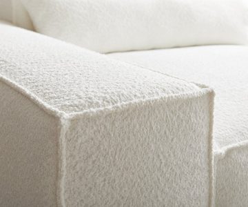 DELIFE Ecksofa Sirpio, L Bouclé Creme-Weiß 260x160 cm Recamiere variabel mit Hocker