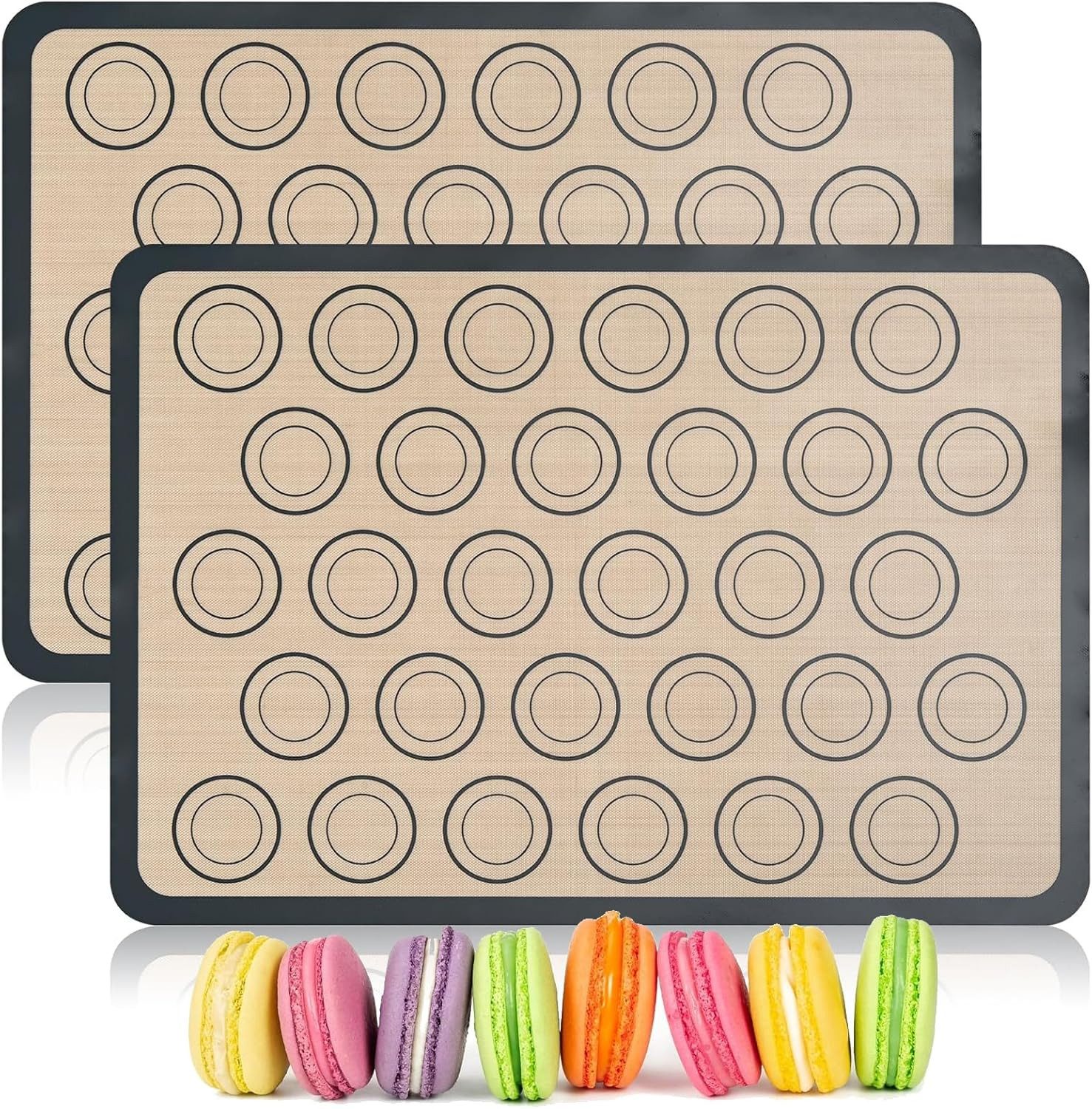 FOUORTUNATE-BEE Backmatte 2er Set Macaron-Backmatten aus Silikon, wiederverwendbar, (2-tlg), Antihaft-Backmatten für Macarons, Kuchen und Brot