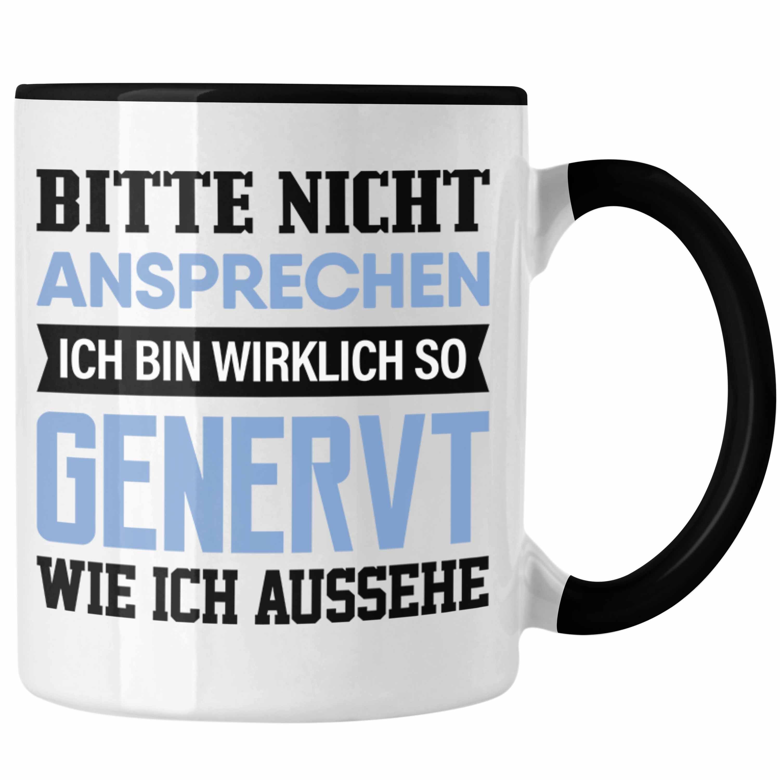 Trendation Tasse Genervt Tasse Spruch S Geschenk für Arbeitskollege Schwarz