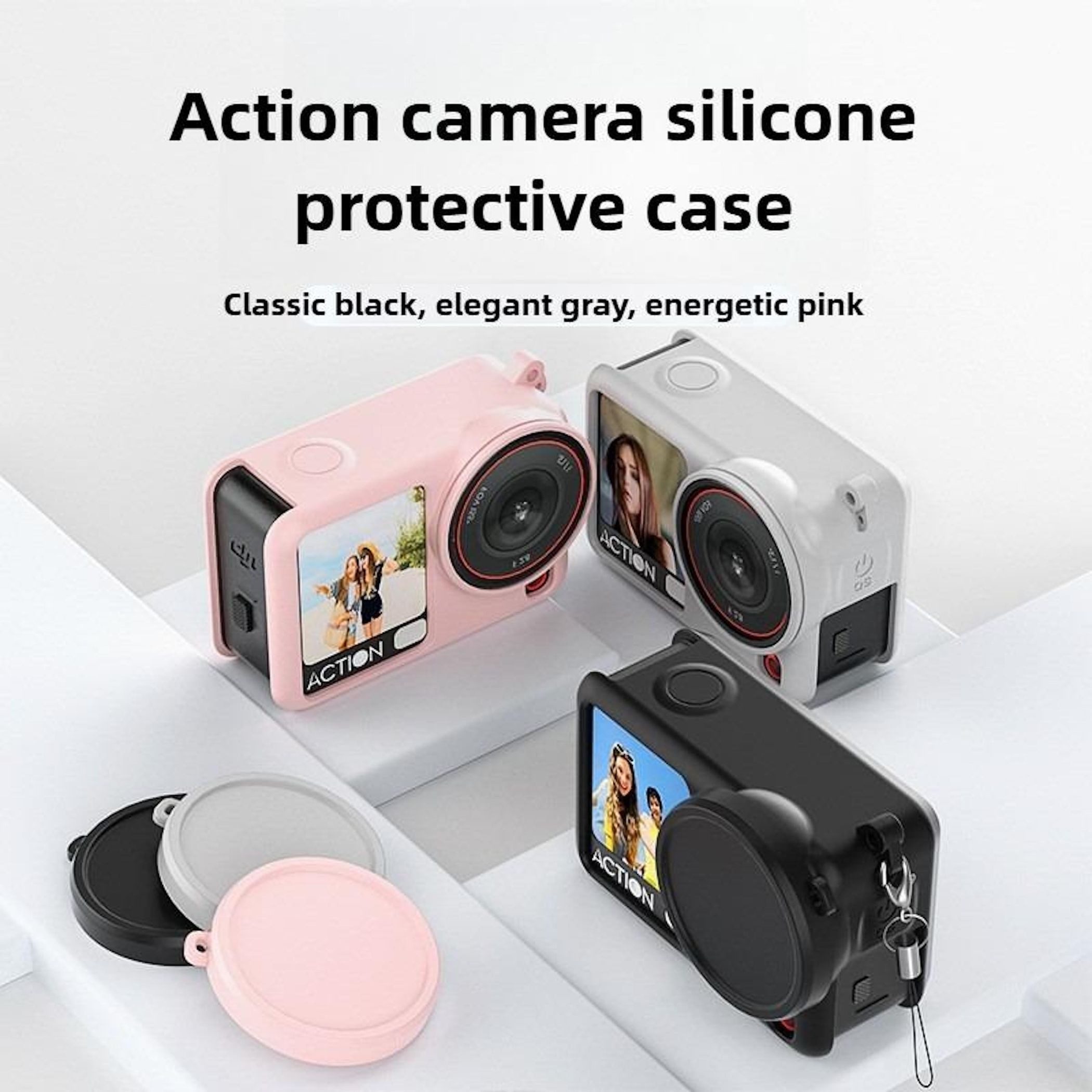 Wigento Für DJI Osmo Action 6 Silikon Body Linsenkappe Schutzcover Schwarz Zubehör Drohne – Bild 2 von 5
