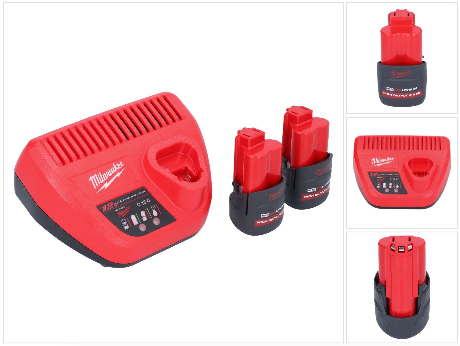 Milwaukee M12 HNRG-252 Akku Starter Set High Output 12 V + 2x HB2.5 Akku 2,5 Ah Akkupacks