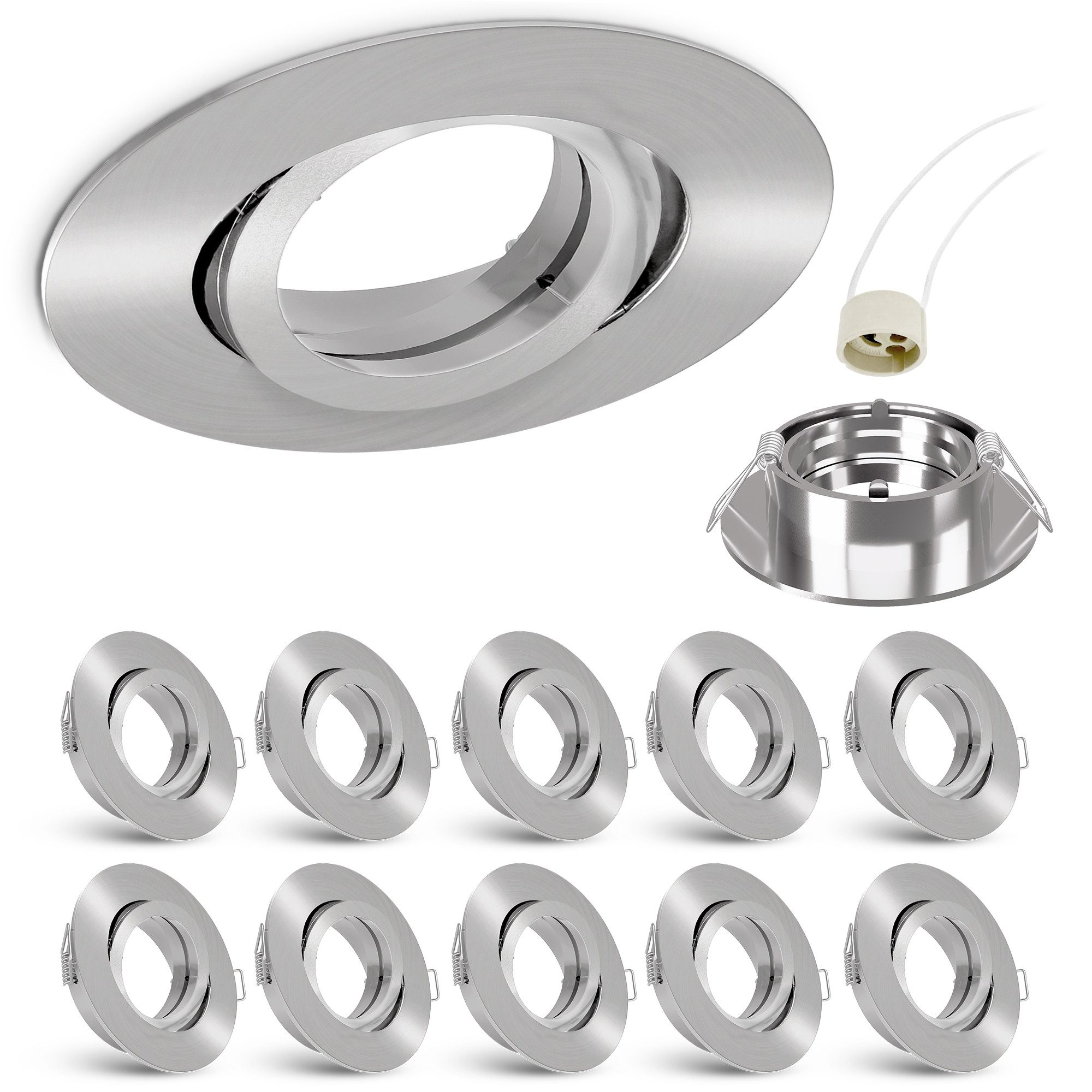 linovum LED Einbaustrahler 10x Einbaustrahler Rahmen Einbaurahmen GU10 Edelstahl Optik rund