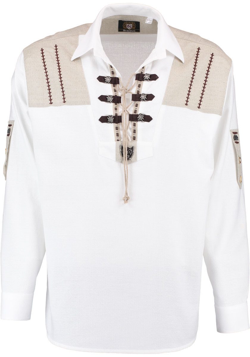 German Wear Trachtenhemd O34 Trachtenhemd für Lederhosen mit Verzierung weiß