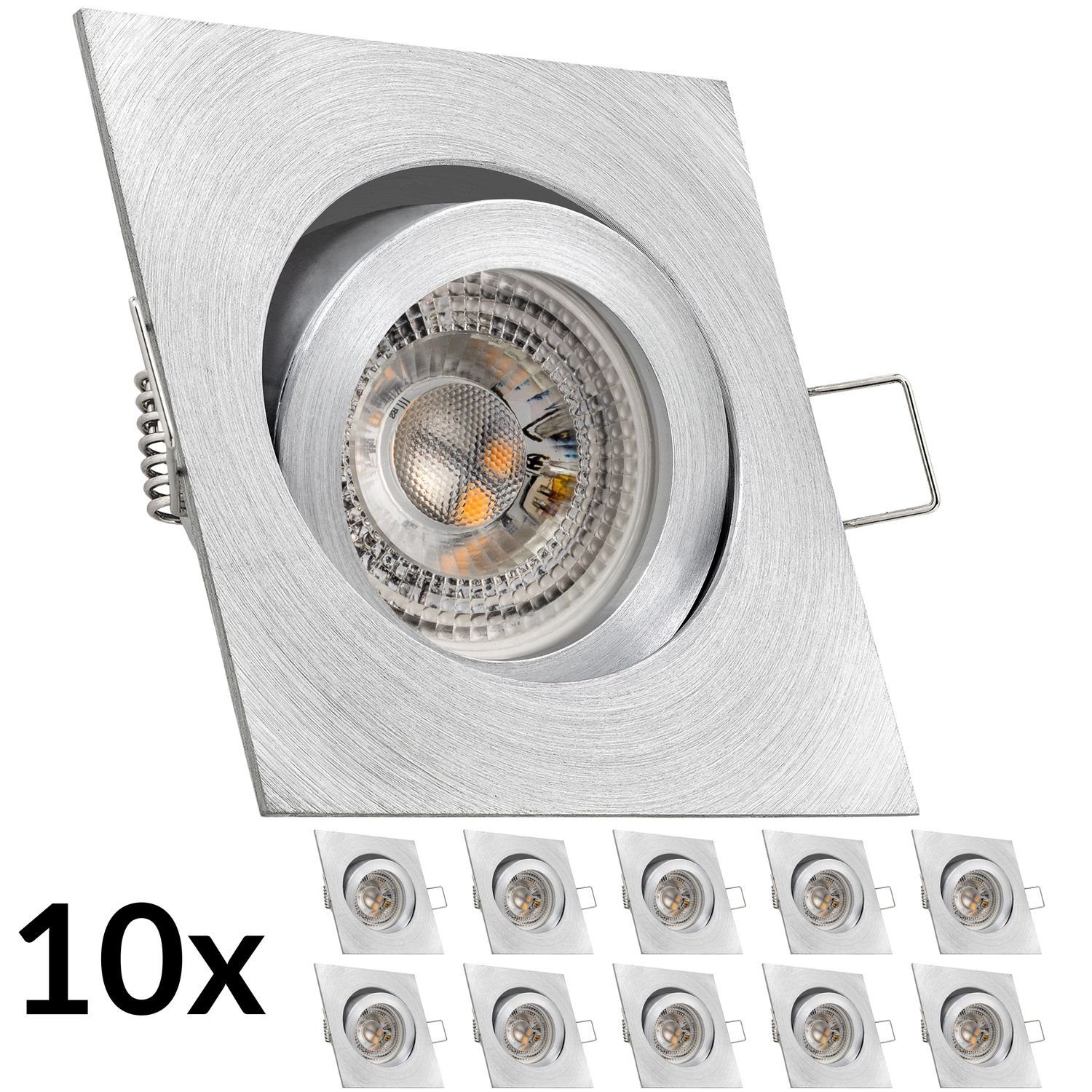 Set Einbaustrahler LED von GU10 LED RGB Einbaustrahler LED aluminium matt mit LEDANDO 10er in 3W
