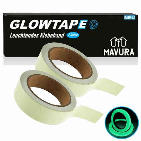 MAVURA Klebeband GLOWTAPE Fluoreszierendes Klebeband Leuchtendes Nachtleuchtendes (Wasserdichtes Markierungsband Warnband) Leuchtklebeband Glow-in-the-dark Anti Rutsch Band [2er]