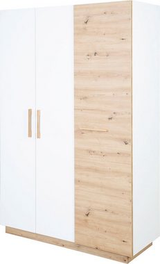 roba® Kleiderschrank Lion, 3-türig, Weiß & Artisan Eiche großer Kleiderschrank fürs Kinderzimmer - Griffe aus massiver Eiche