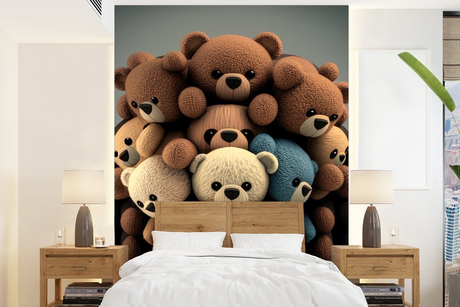 MuchoWow Fototapete Teddybär - Teddy - Braun - Design - Jungen - Mädchen, Matt, bedruckt, (4 St), Montagefertig Vinyl Tapete für Wohnzimmer, Wandtapete | Fototapeten