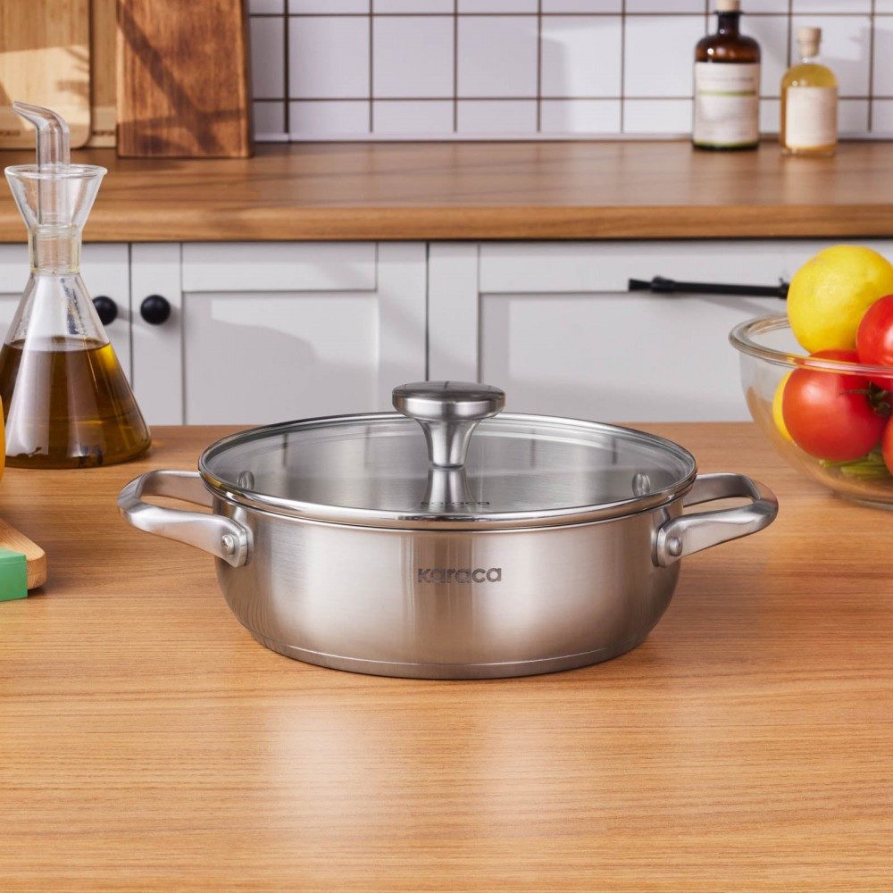 Karaca Kochtopf Karaca Elite Edelstahl-Kasserolle Flach 22 cm