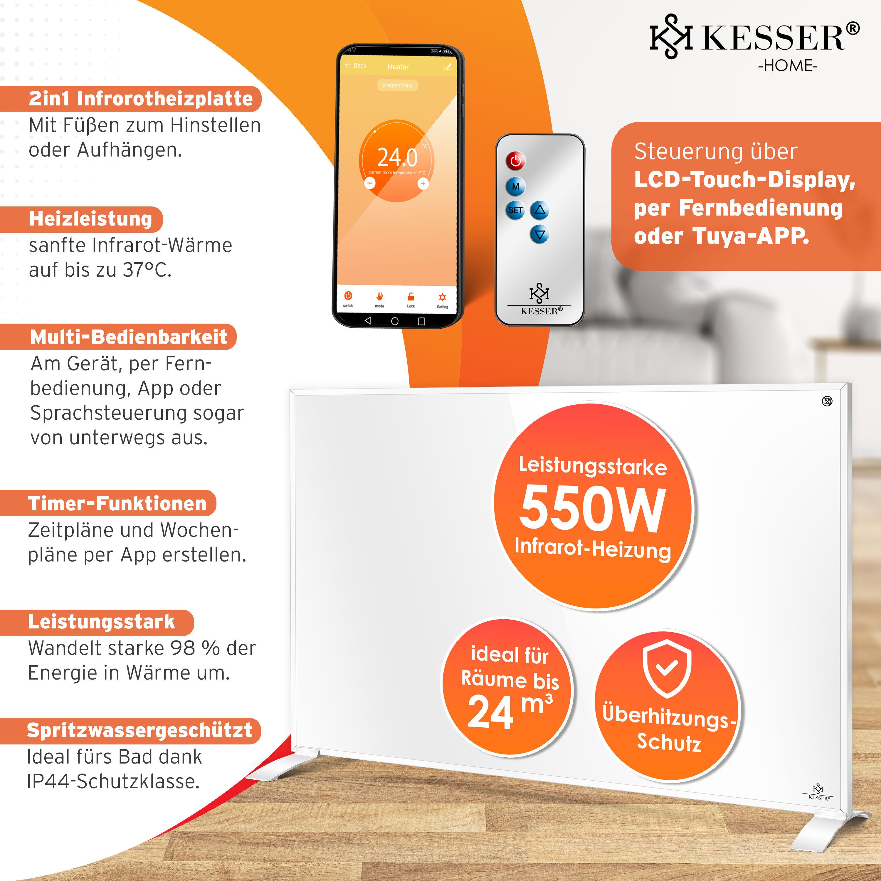 KESSER Infrarotheizung, Infrarotheizung Effizient Infrarot 2in1 Standgerät