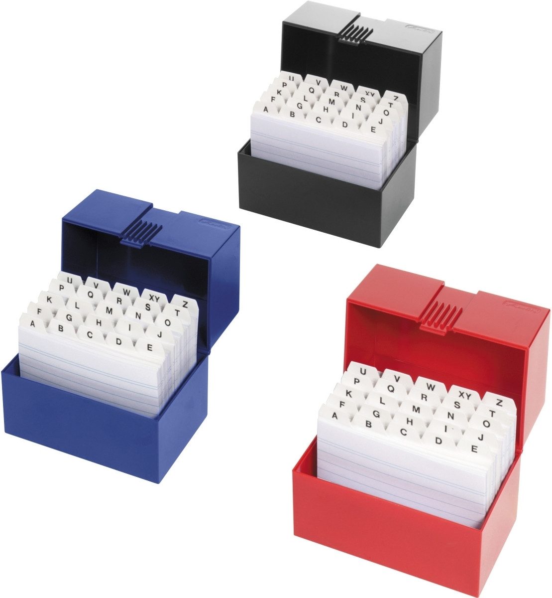 Herlitz Karteikasten Karteikasten A7 quer gefüllt für max. 300 Karten farbig sortiert