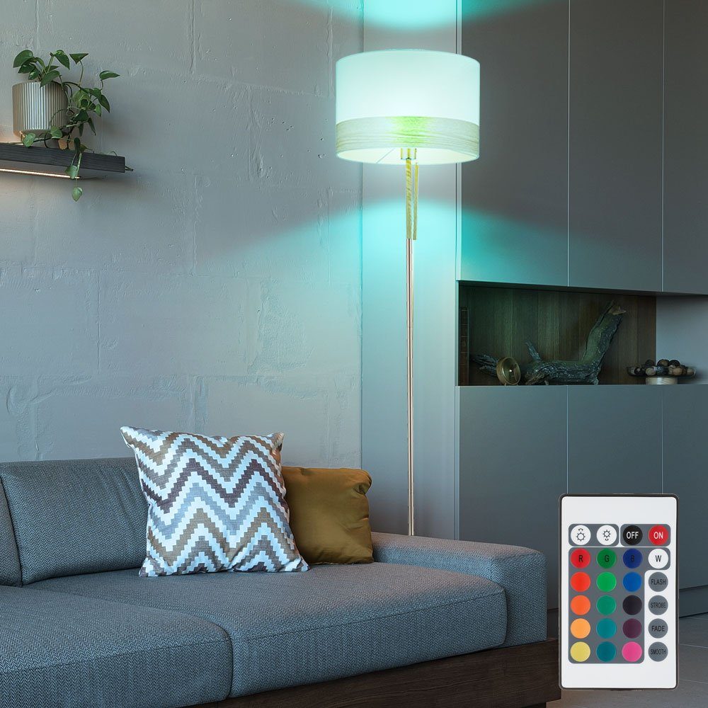 etc-shop LED Stehlampe, Leuchtmittel inklusive, Warmweiß, Farbwechsel, Steh Lampe Wohnraum Stand Stoff Leuchte Holz Decken Fluter