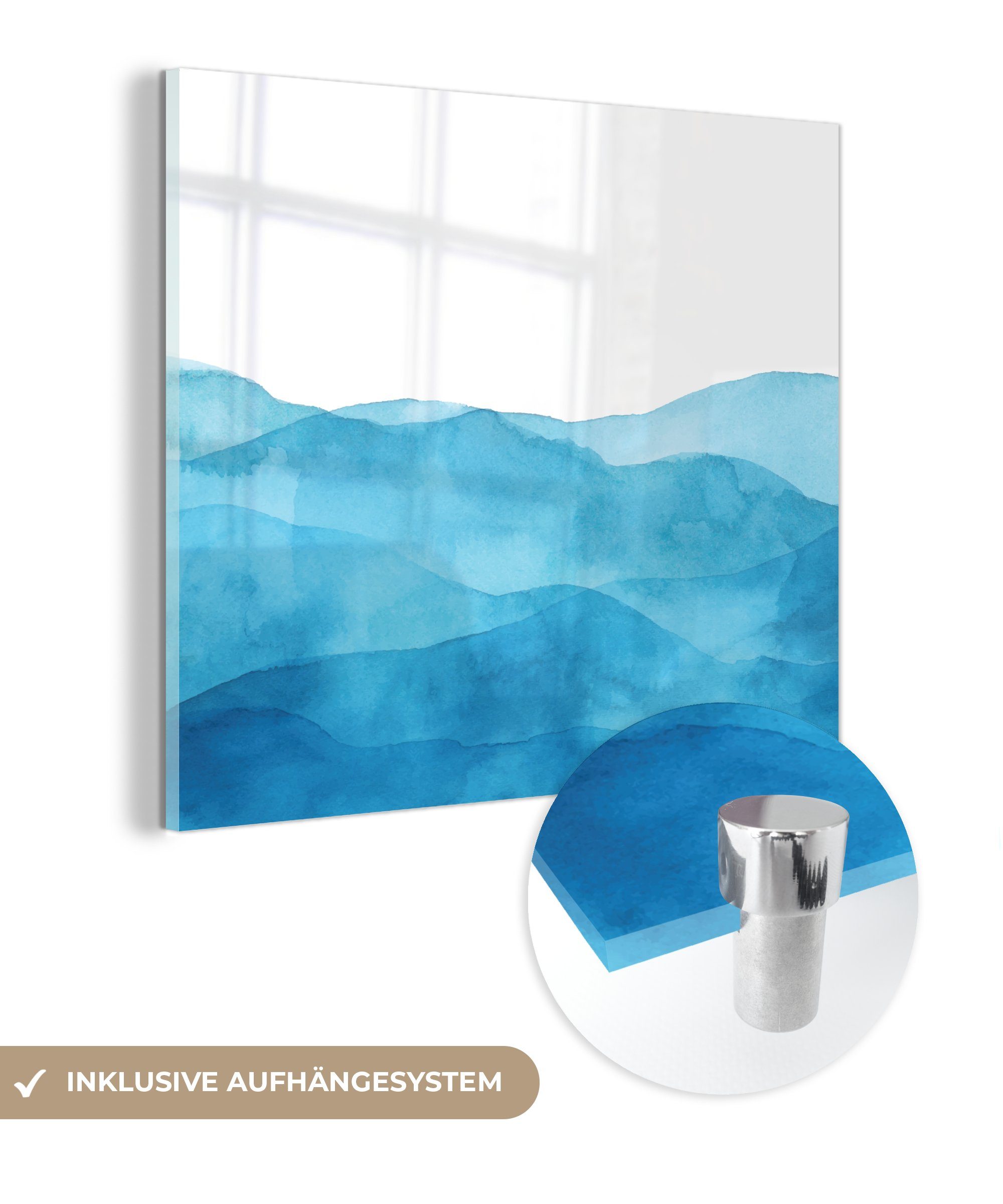 MuchoWow Acrylglasbild Meer - Wellen - Aquarell, (1 St), Glasbilder - Bilder auf Glas Wandbild - Foto auf Glas - Wanddekoration