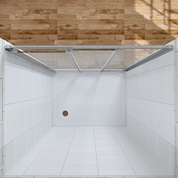 AQUABATOS Dusch-Schiebetür Duschtür Glas Dusche Schiebetür 3 Teilig Dreiteilig Nischentür, 90x195 cm, Einscheiben-Sicherheitsglas (ESG) 6 mm, Lotus-Effekt Nano Beschichtung