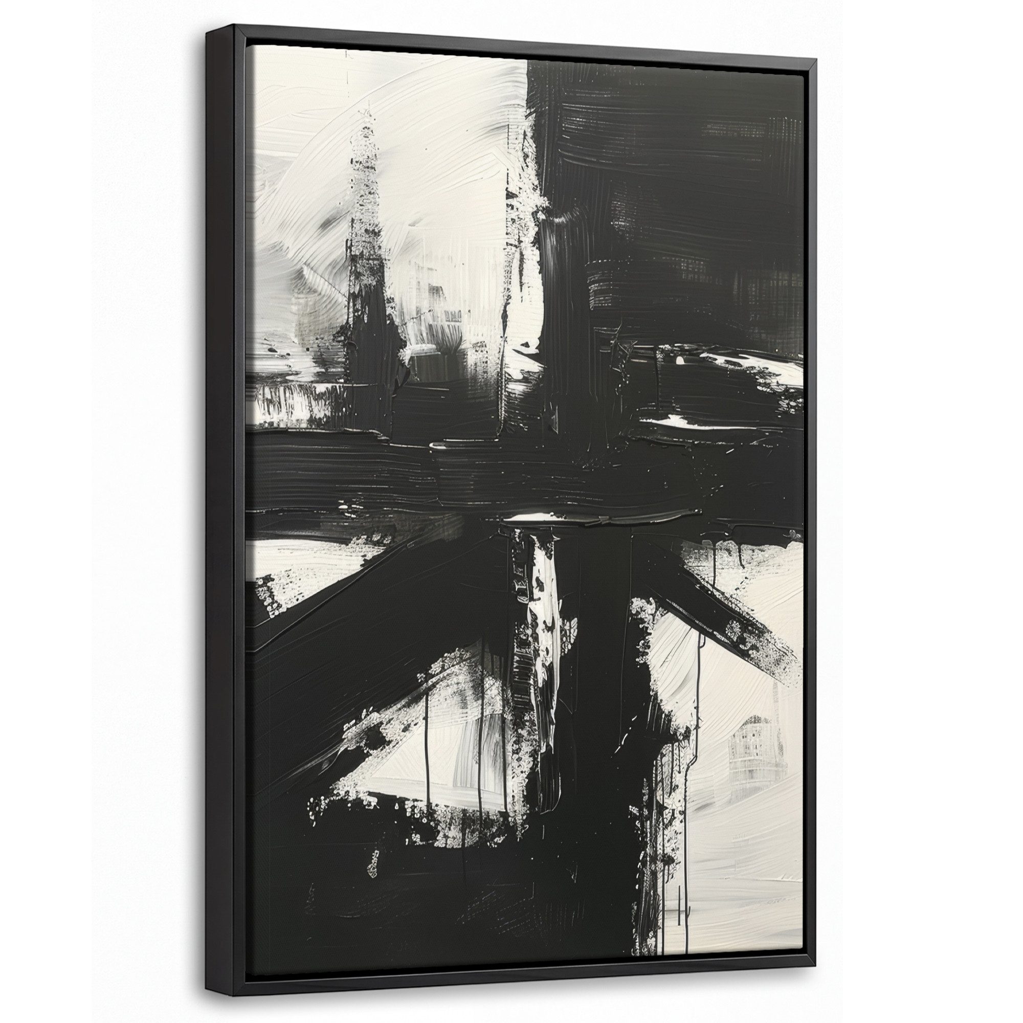 OneMillionCanvasses® Leinwandbild mit Rahmen - Modern - Schwarz und weiß - Abstrakt - Kunst, Fotodruck (1 St), Deko für Wohnzimmer Schlafzimmer Küche 20x30cm