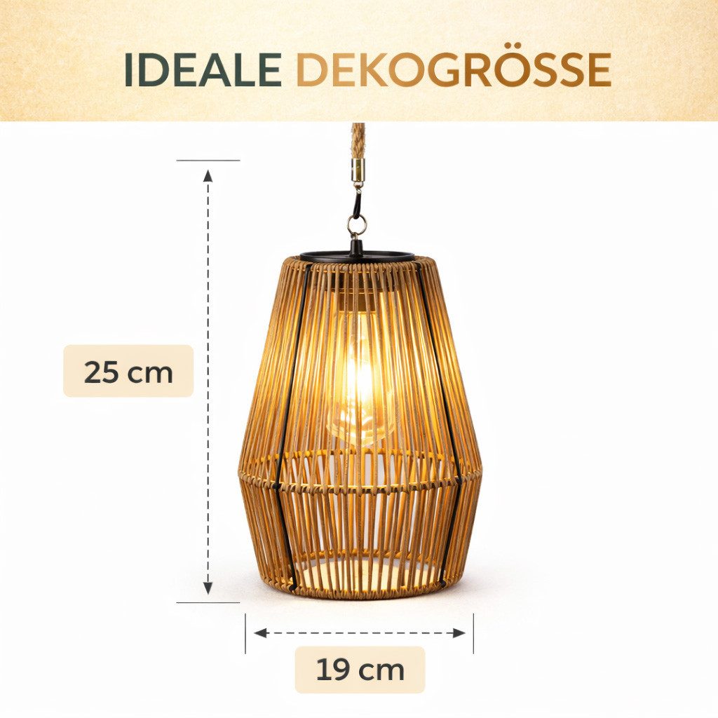 formano LED Laterne Solarlaterne Hängend IP44 Deko Gartenlaterne Flechtoptik warmweiß, LED fest integriert