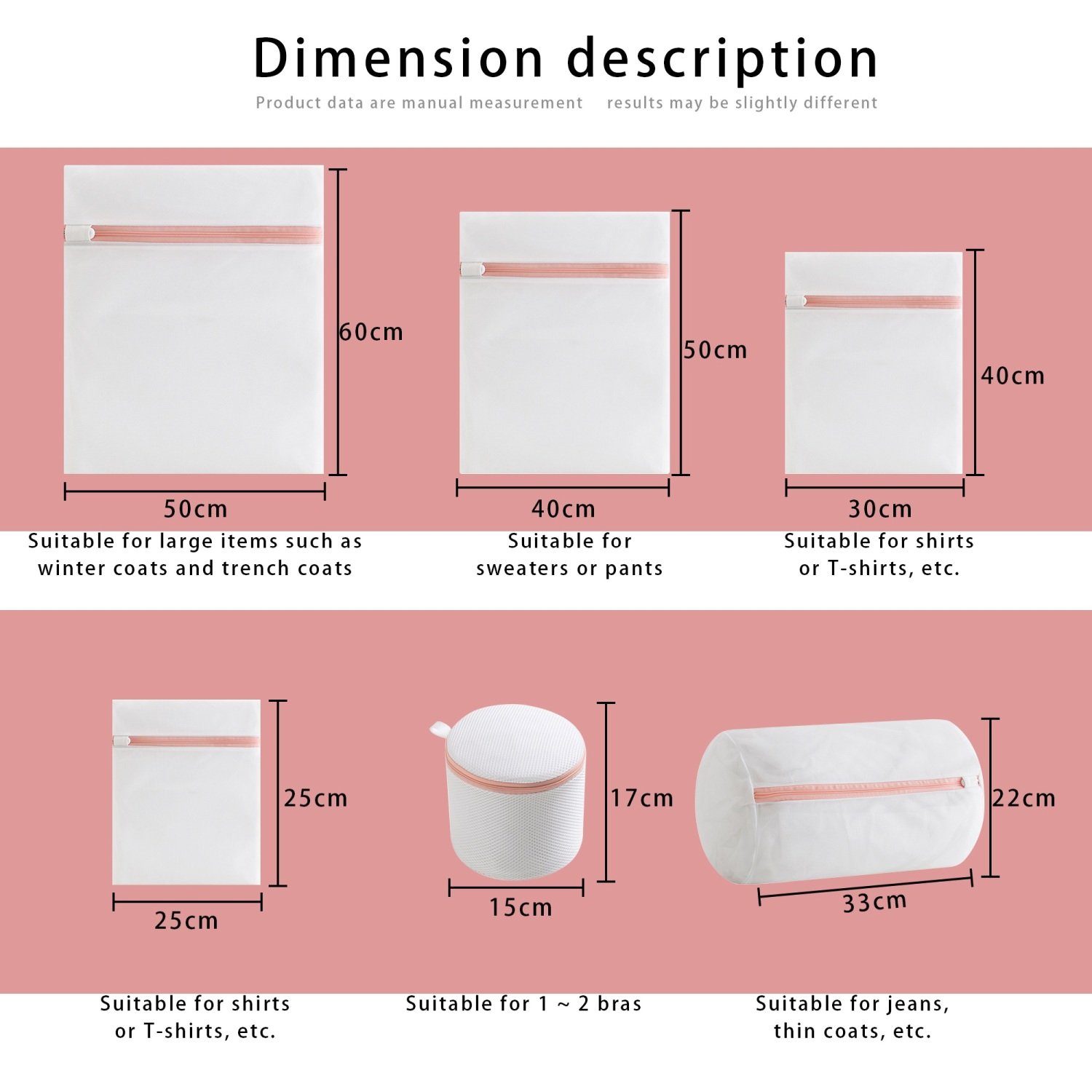 Intirilife Wäschesäckchen,(6-St), 6-er Set Wäschenetze Wäschesäcke verschiedene Größen weißes Polyester