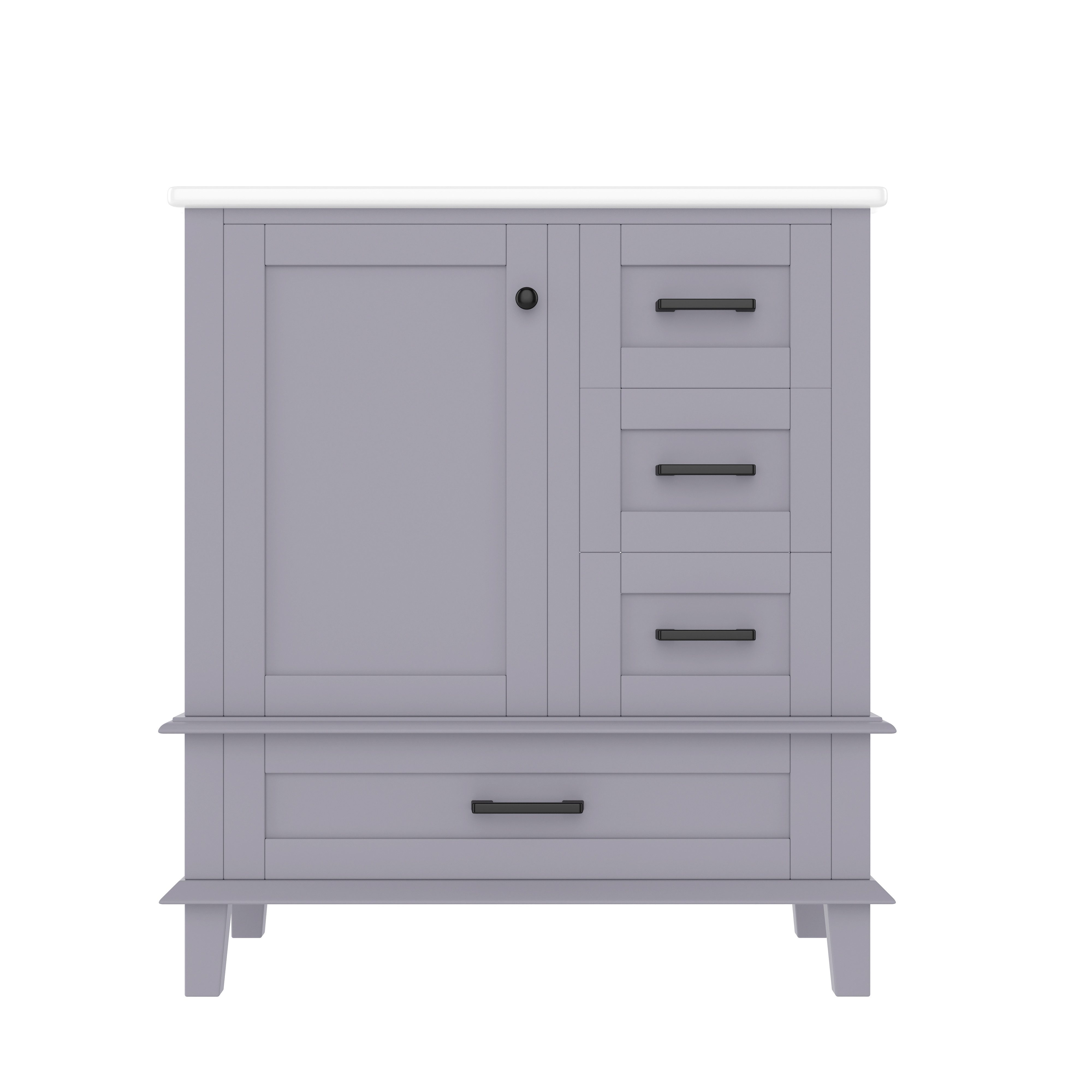 Gdood Waschbeckenschrank Badezimmerschrank Bodenstehender Mit Keramikbecken (1-St., 76 x 46 x 83.5 cm) Mit Waschbecken, drei Schubladen, integriertes Keramikwaschbecken