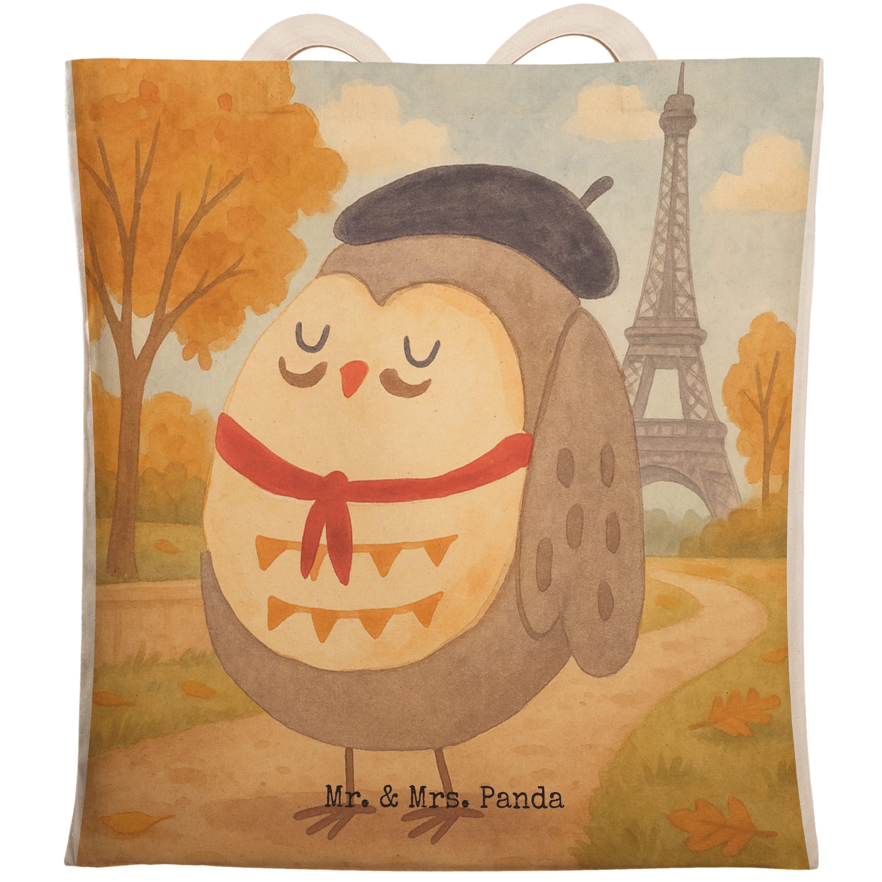 Tragetasche Eule Frankreich Design, Einkaufstasche, Weiß, Tote Bag, Einkaufstasch