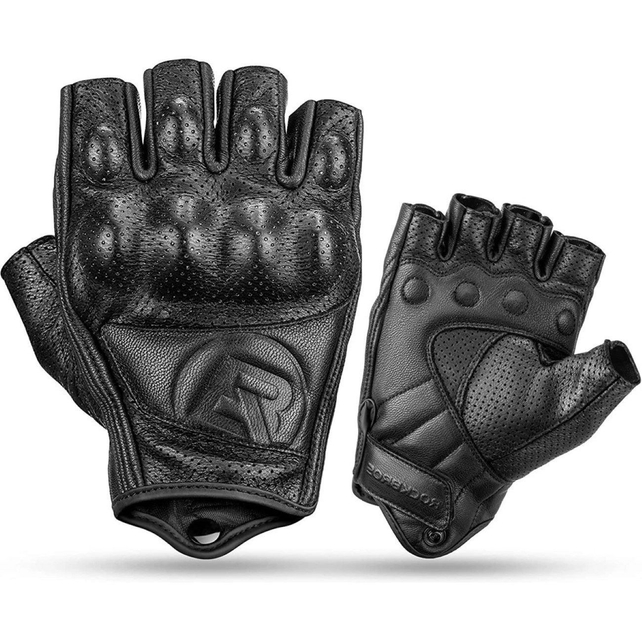 ROCKBROS Motorradhandschuhe in Schwarz aus Leder mit Knöchelprotektor