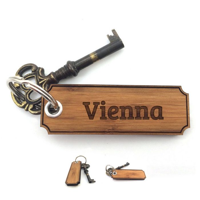 Mr. & Mrs. Panda Schlüsselanhänger Vienna - Bambus - Geschenk Geschenke Taschenanhänger Schenken Glücksbringer Schlüsselanhänger Anhänger Gravur (1-tlg)